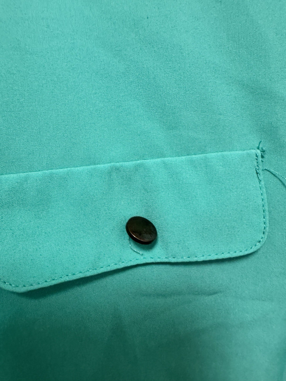 laura scott large button up long sleeve teal 95% polyester 5% spandex No Collar