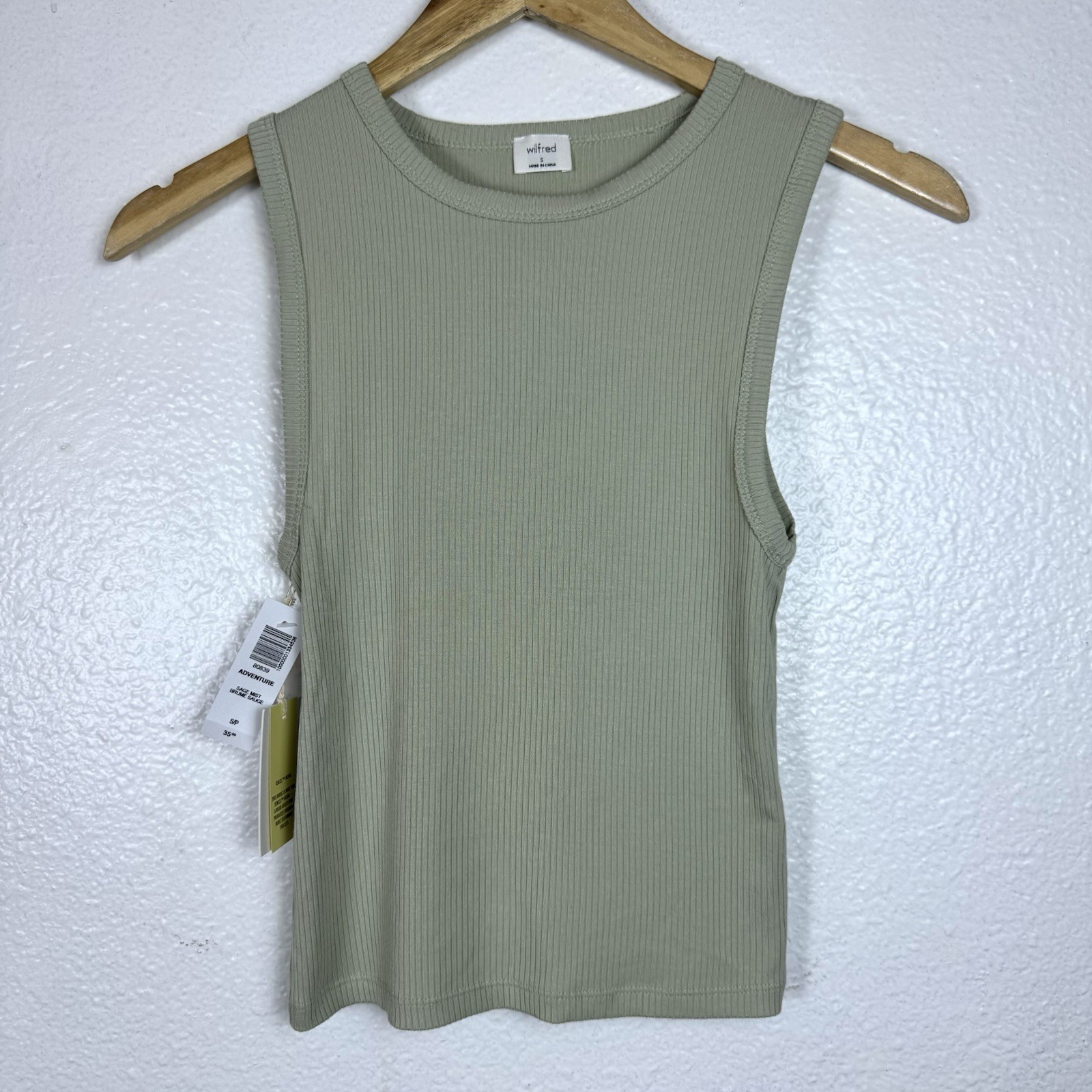 New Wilfred Adventure Tank Top Women’s Small Sage Mist Green Ribbed Tencel Modal