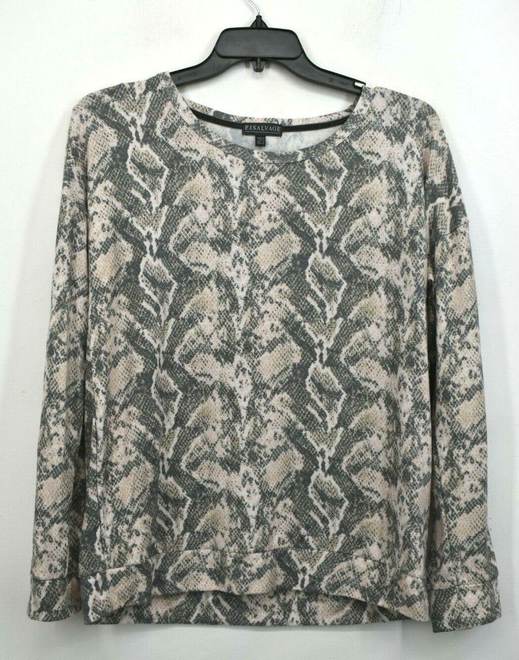 PJ Salvage Womens Animal Print Pajama Top Peached Crewneck Long Sleeves Rayon L