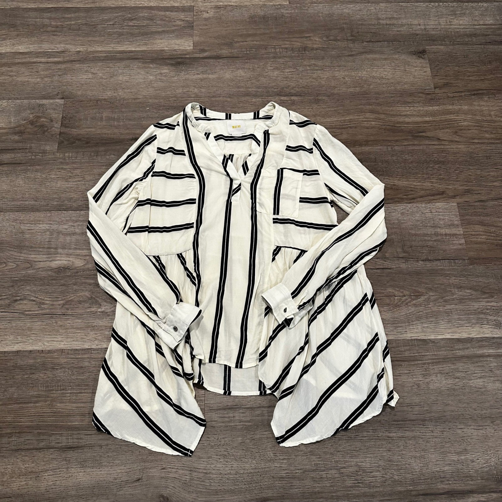 Maeve Anthropologie Striped Sharkbite Hem Tunic Blouse Mixed Stripe Rayon Size 8