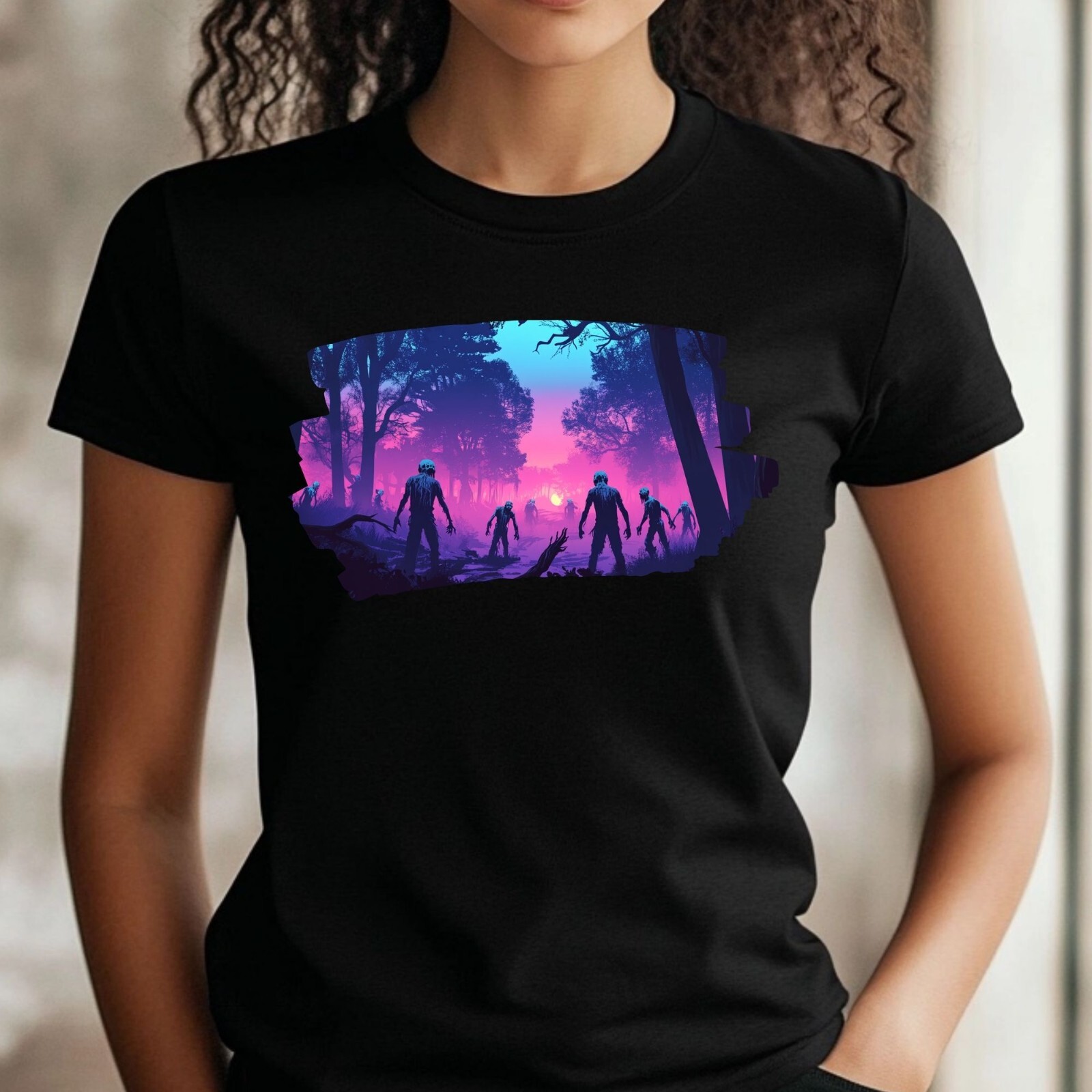 Women Zombie In The Forest Print Cotton T-Shirt Size XS to 3XL