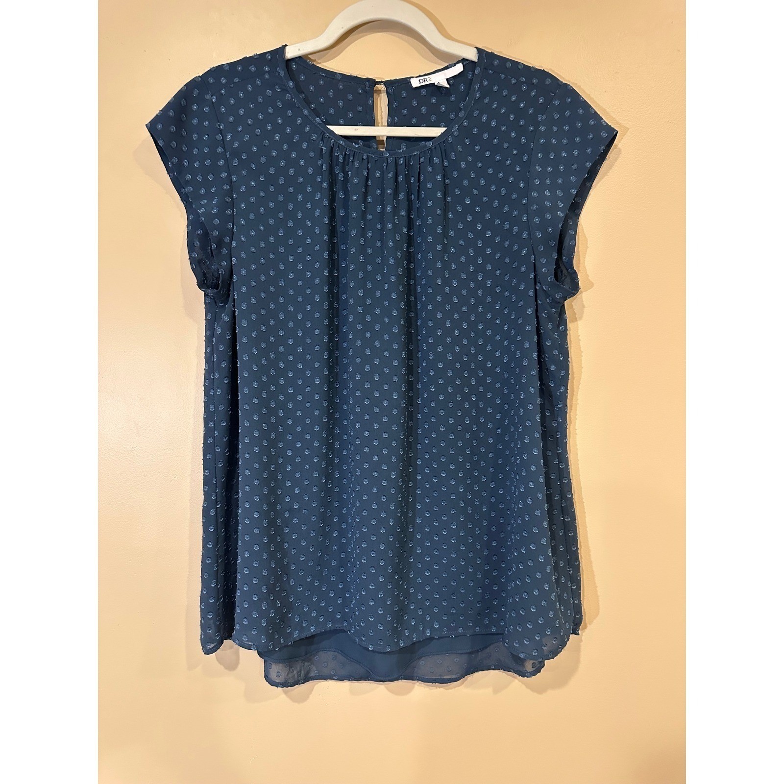 DR2 Womens Blouse Navy Green Blue Small Swiss Dot Work Office Summer