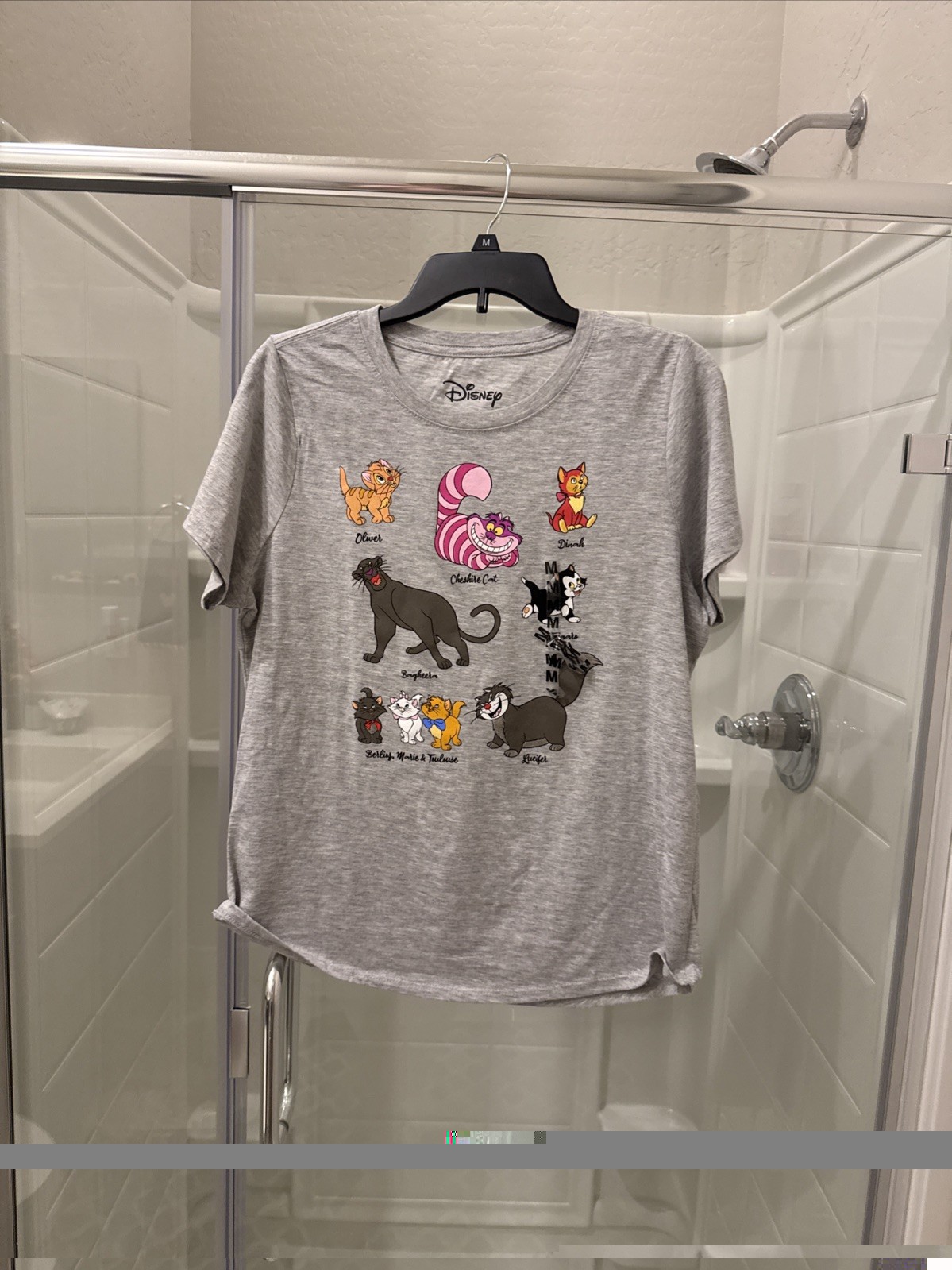 Disney Cats Graphic T-Shirt Gray Heather Marie Cheshire Cat Lucifer Large New