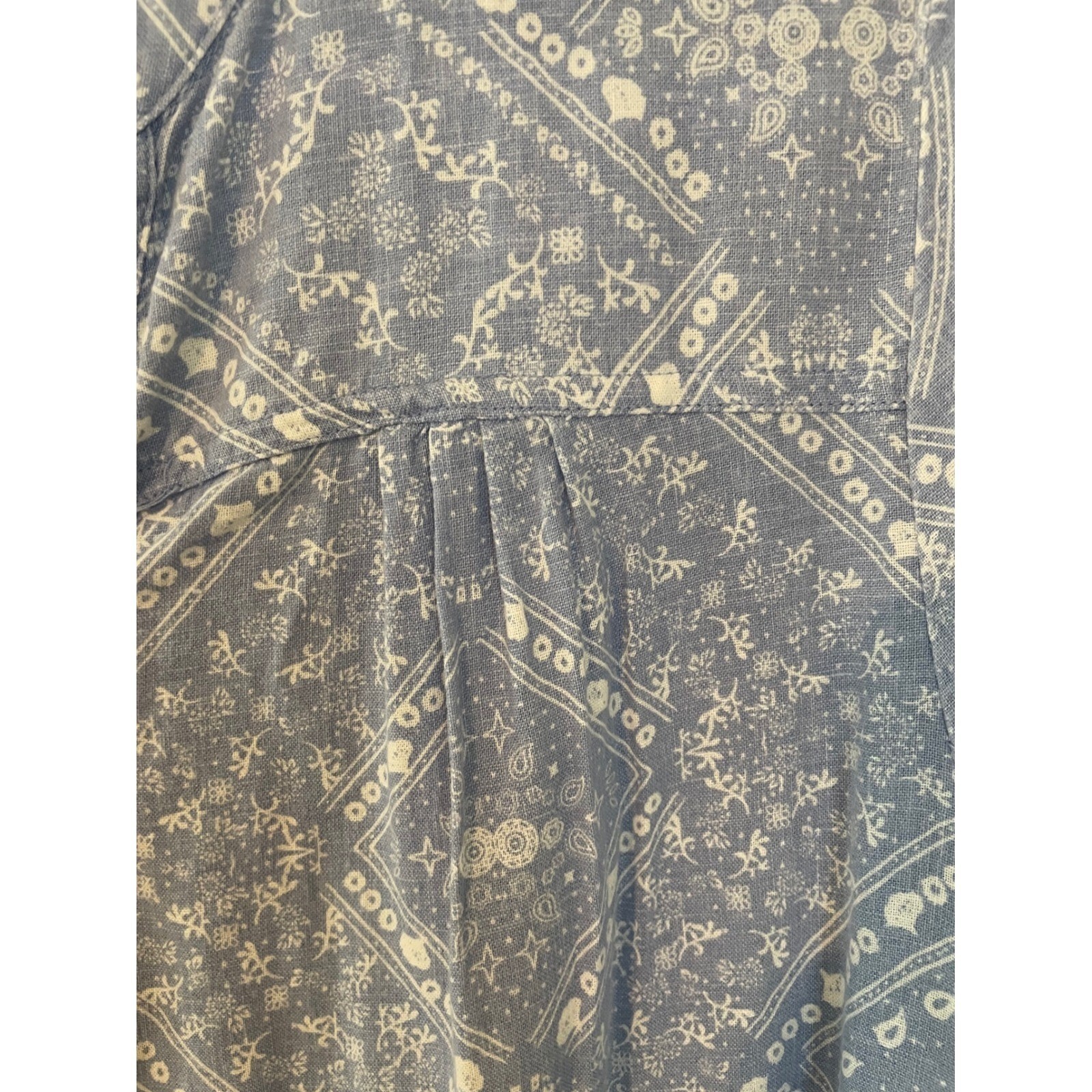 Anne Carson Blue Bandana Print Linen Blend Tunic Blouse Size 1X Western Boho