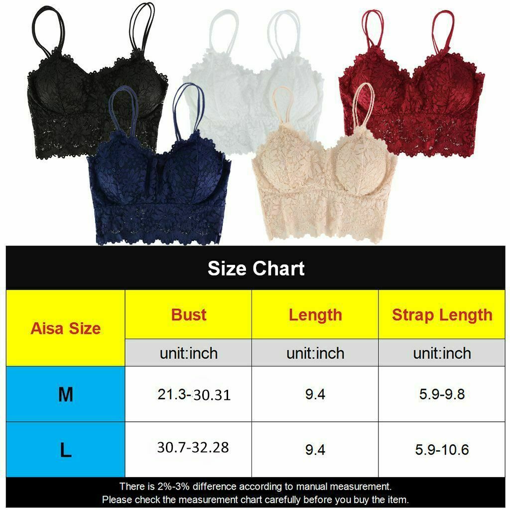 Sexy Women Lace V Neck Padded Lingerie Crochet Bralette Bra Crop Top Cami Tank