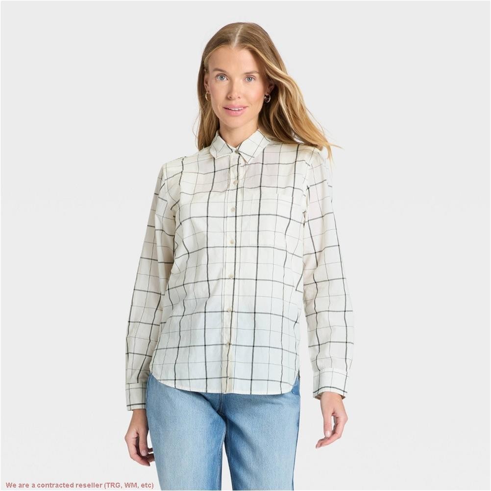 Women’s Long Sleeve Collared Neck Button-Down Shirt – Cream XL *SEE DEAL!!!*