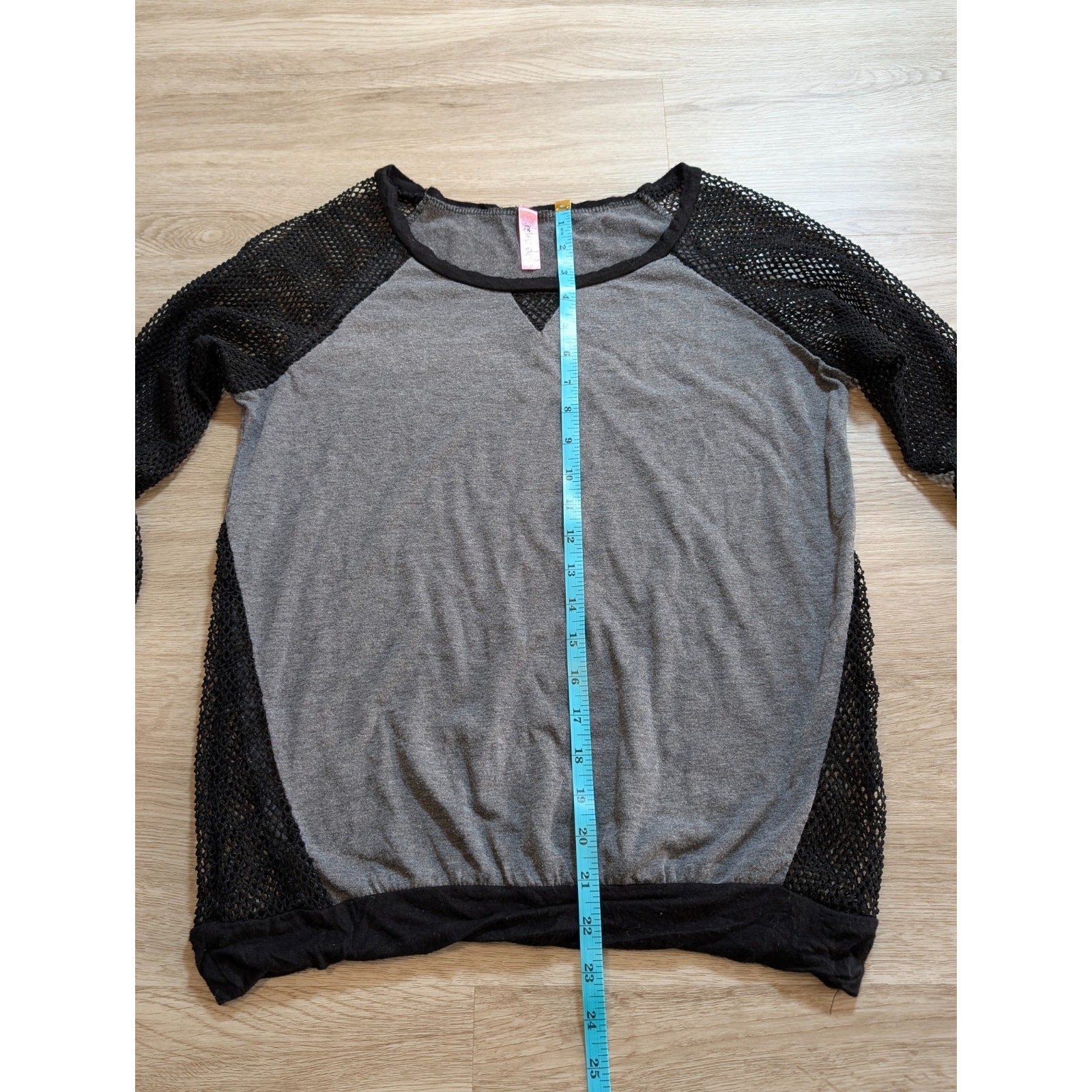 Retro Doll Womens Medium Y2K Heather Gray Black Mesh Raglan Long Sleeve Top