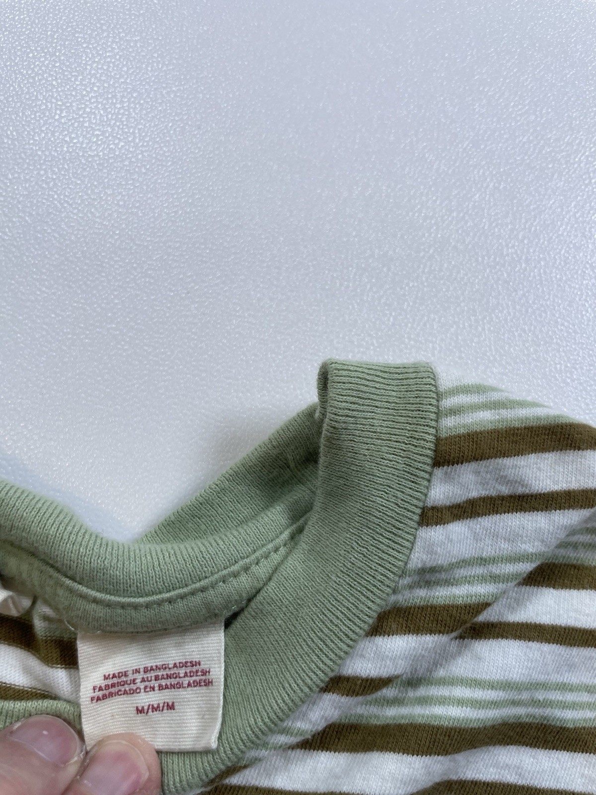 Levi’s Striped TShirt M Green Brown White Stripe Logo Patch Preppy Layering