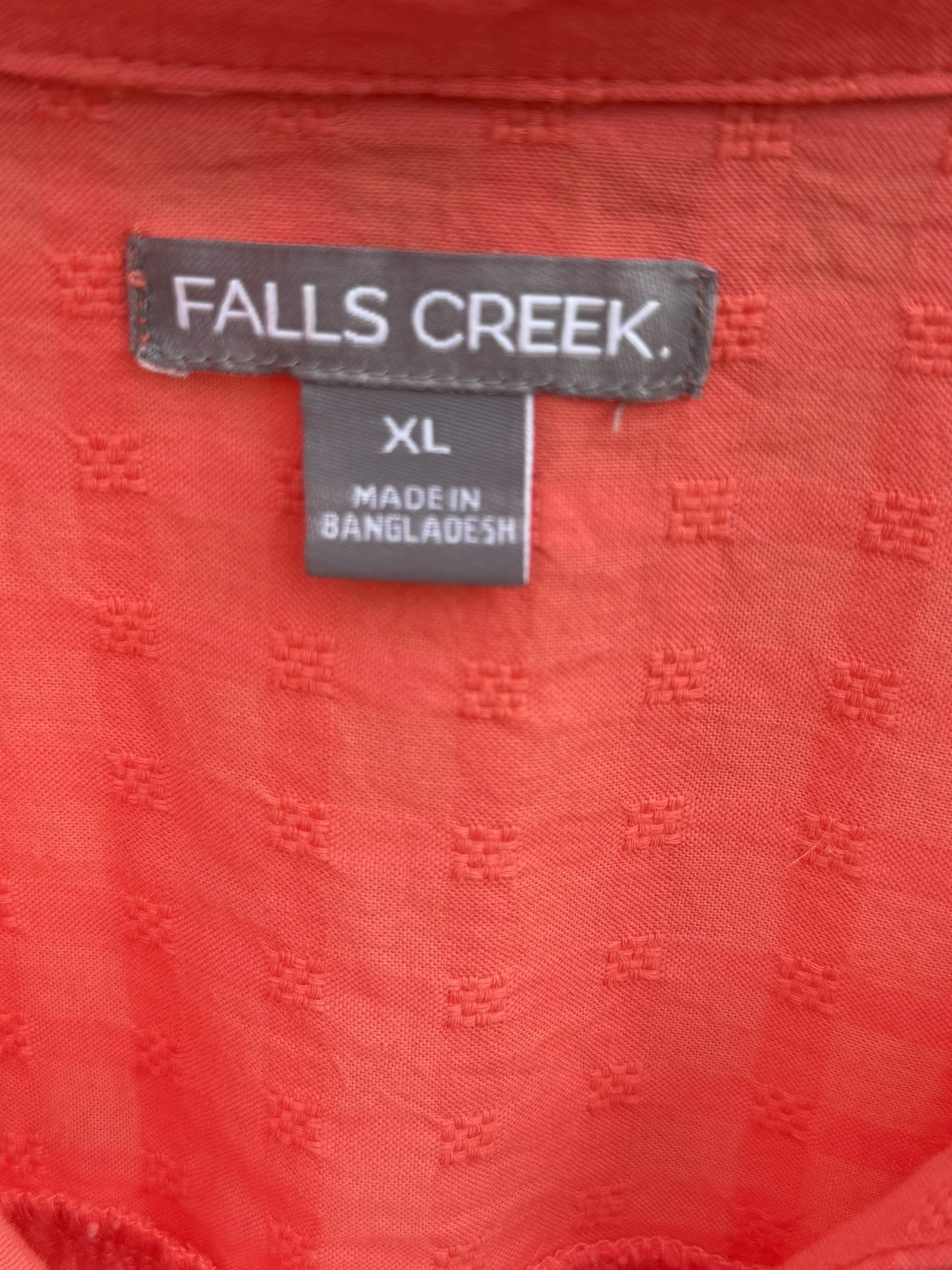Falls Creek Short Sleeve Button Down Drawstring Blouse, Orange, XL
