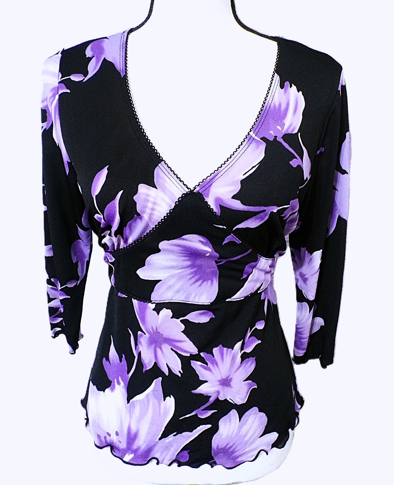 Y2k Babydoll top S Black deep Purple Floral Lace Ties Fairygoth Vampy Whimsigoth