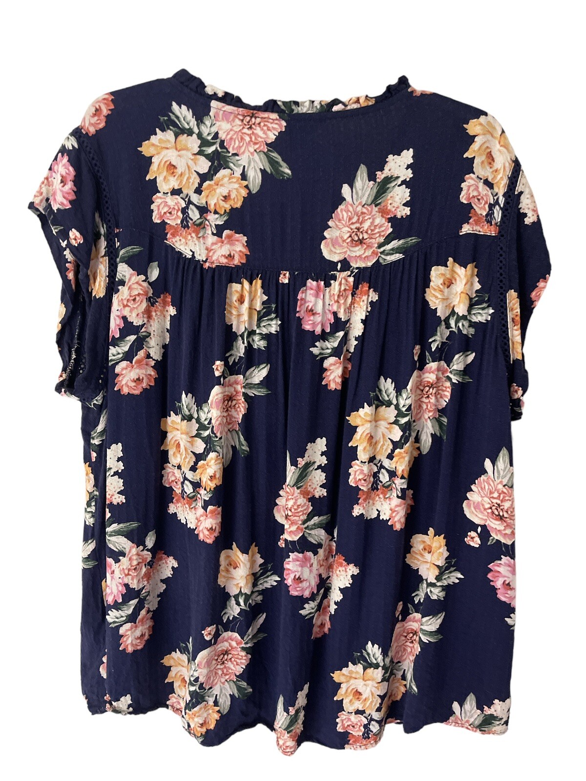 Buffalo David Bitton Blouse Womens XXL Navy Multicolor Floral Print Popover Top