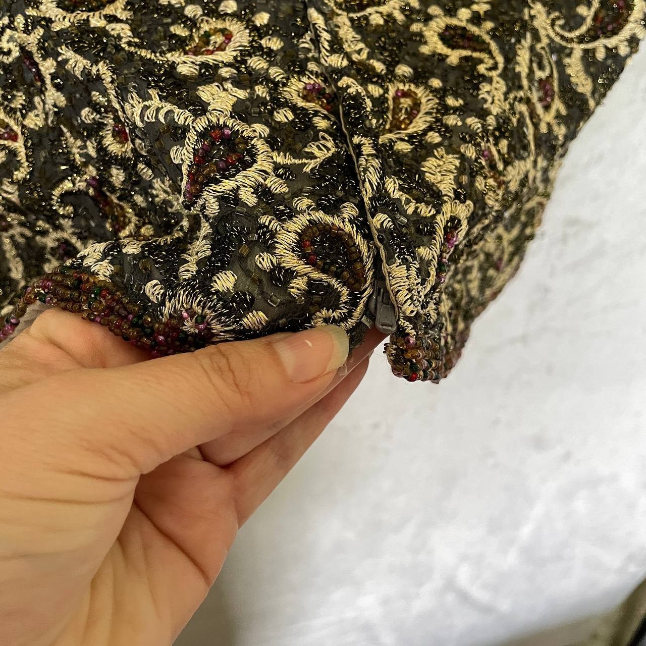 Silk Beaded Paisley Blouse Blue Gold Formal Size 14 Romantic Victorian Evening