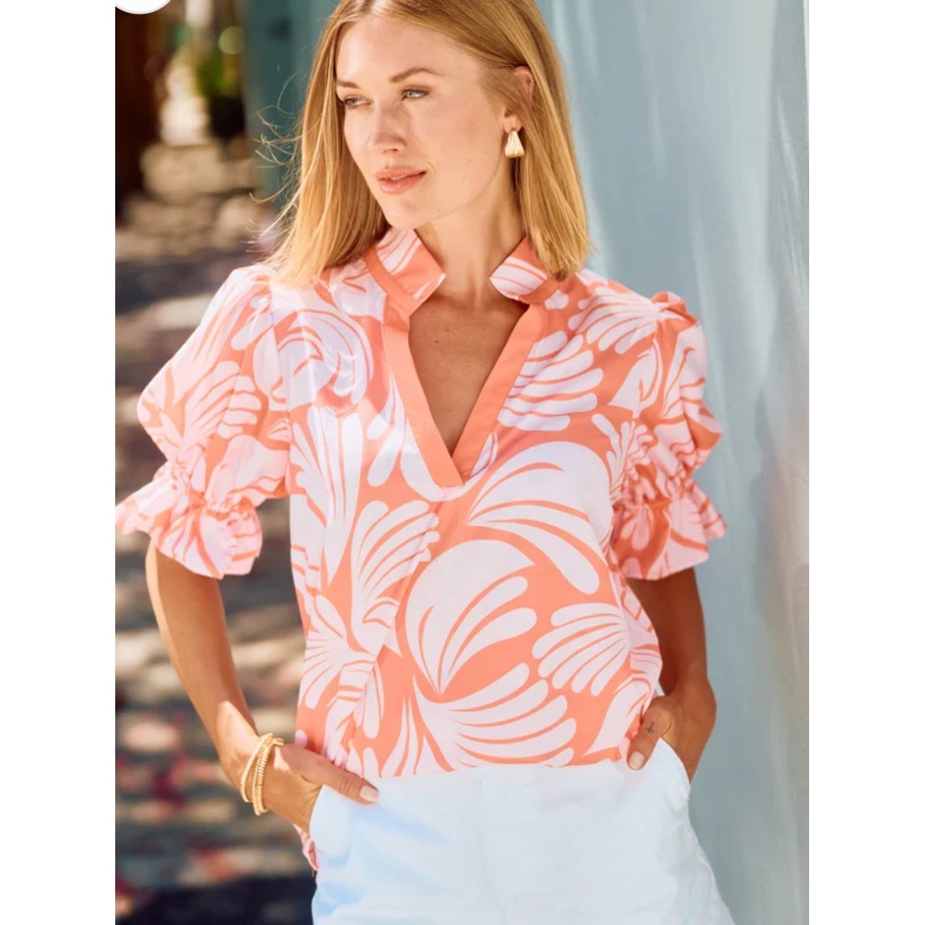 Mary Square Boutique coral Top NWT sz L