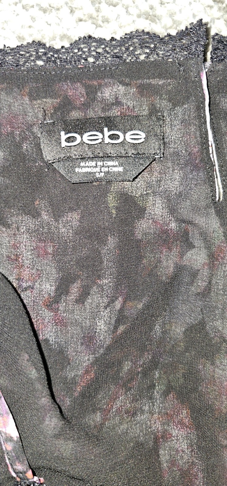 bebe Women’s S/P Black Floral Sheer Lace Trim Spaghetti Strap Camisole Top