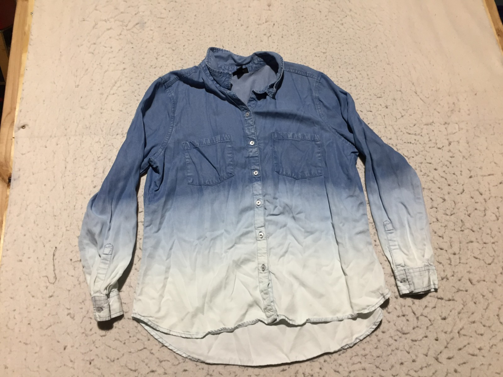 A.n.a A New Approach Button Shirt Womens L Large White Blue Long Sleeve Pockets