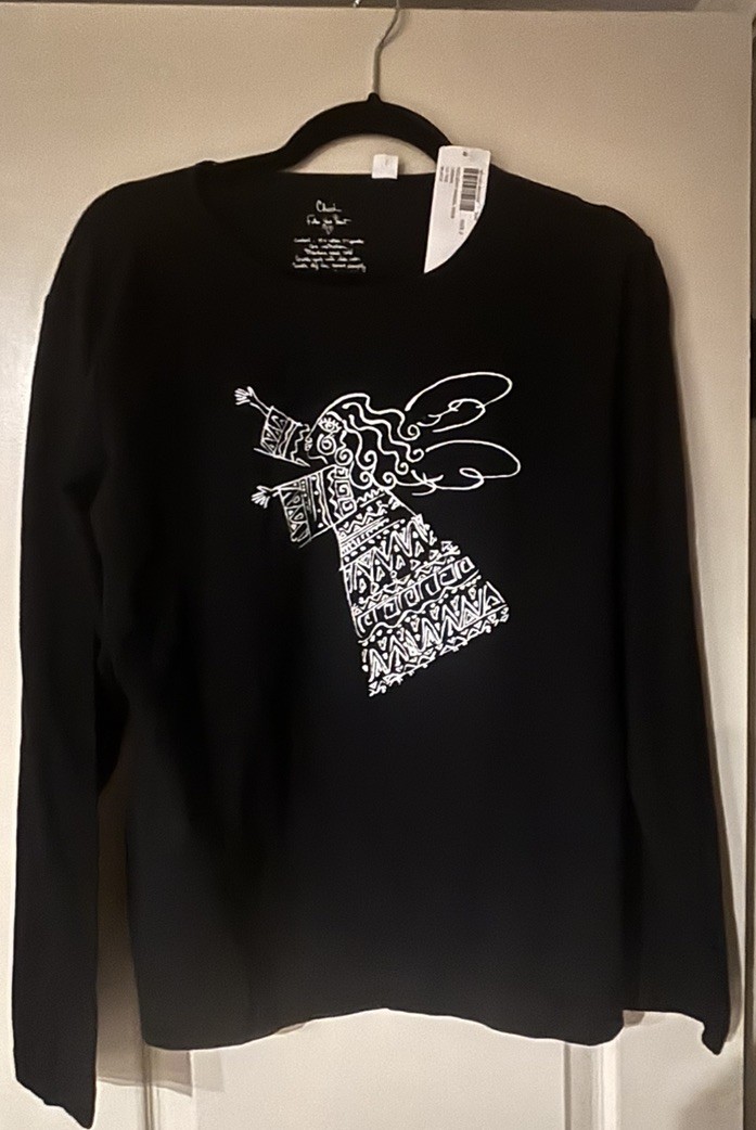 Chicos Holiday Follow Your Heart Angel Shirt URBAN NWT Black Long Sleeves Large