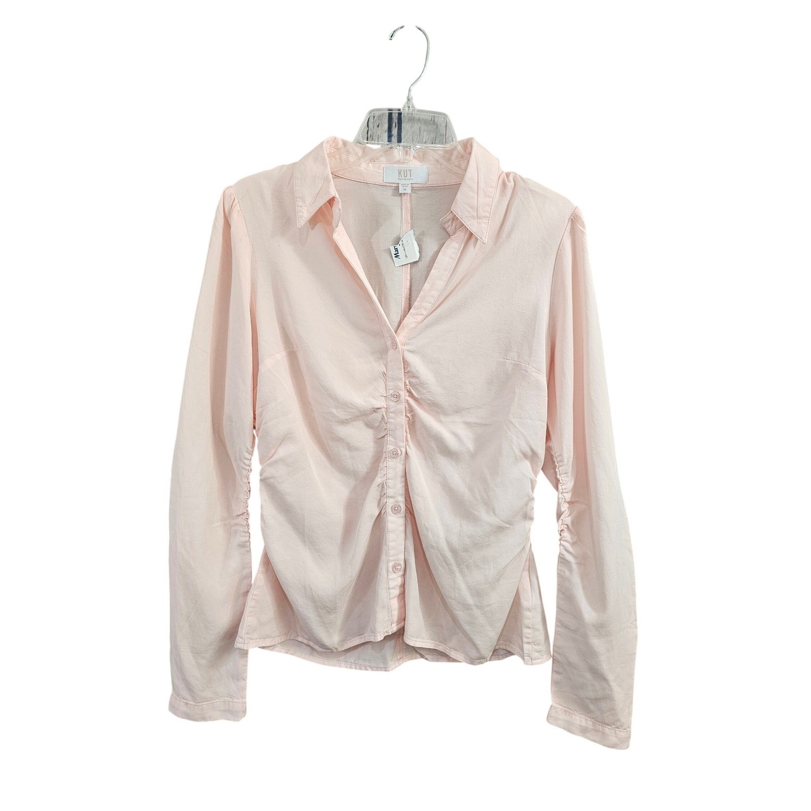 Kut from the Kloth Pink Ruched Button Down Shirt Lyocell KT128501 Womens Medium