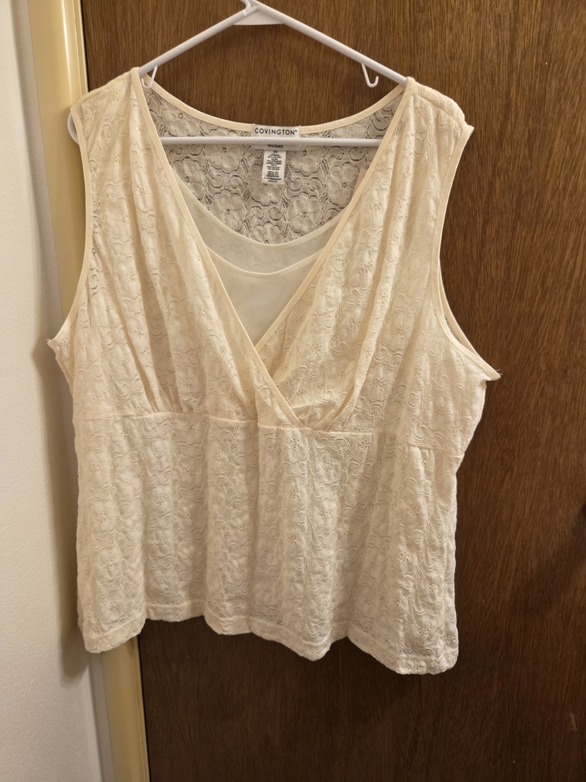 Covington Womens Plus Size 2x Cream Lace Sleeveless Blouse 2fer New Nwt