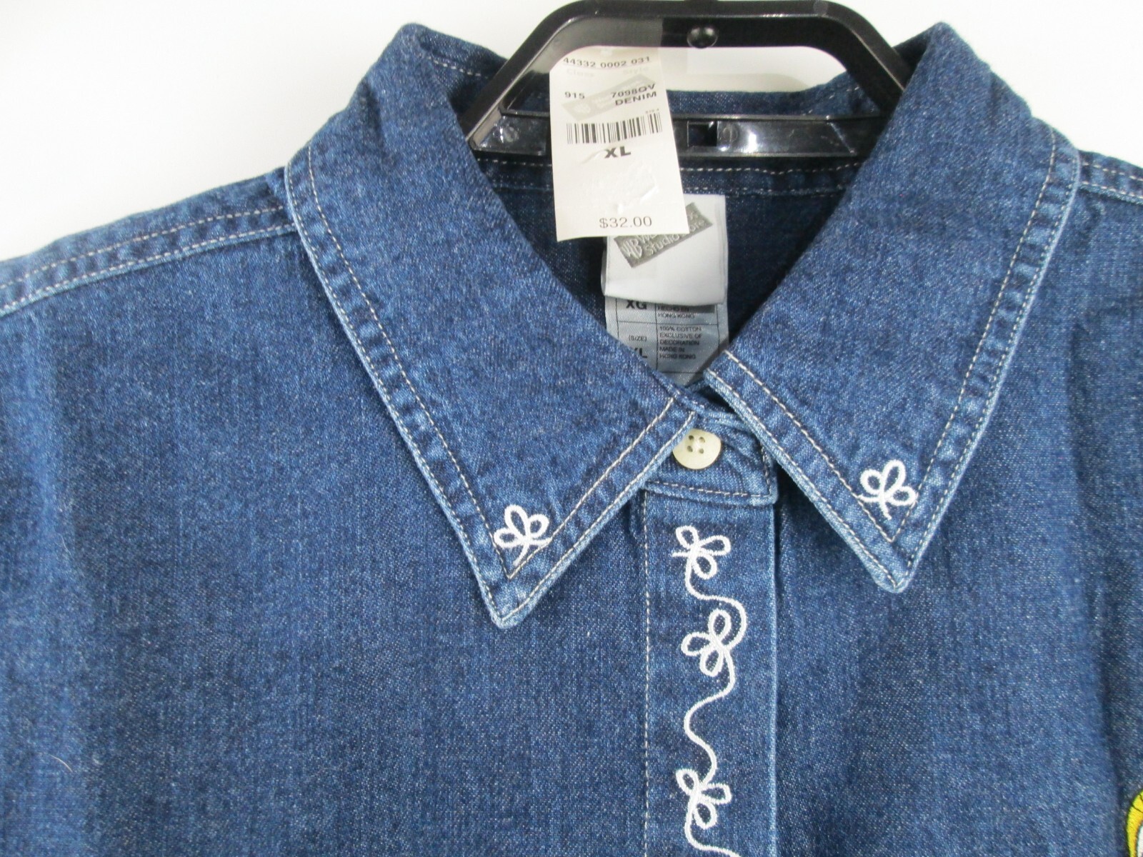 VTG Tweety Bird Blue Denim Shirt Women XL Button Warner Bros w/Socks NWT