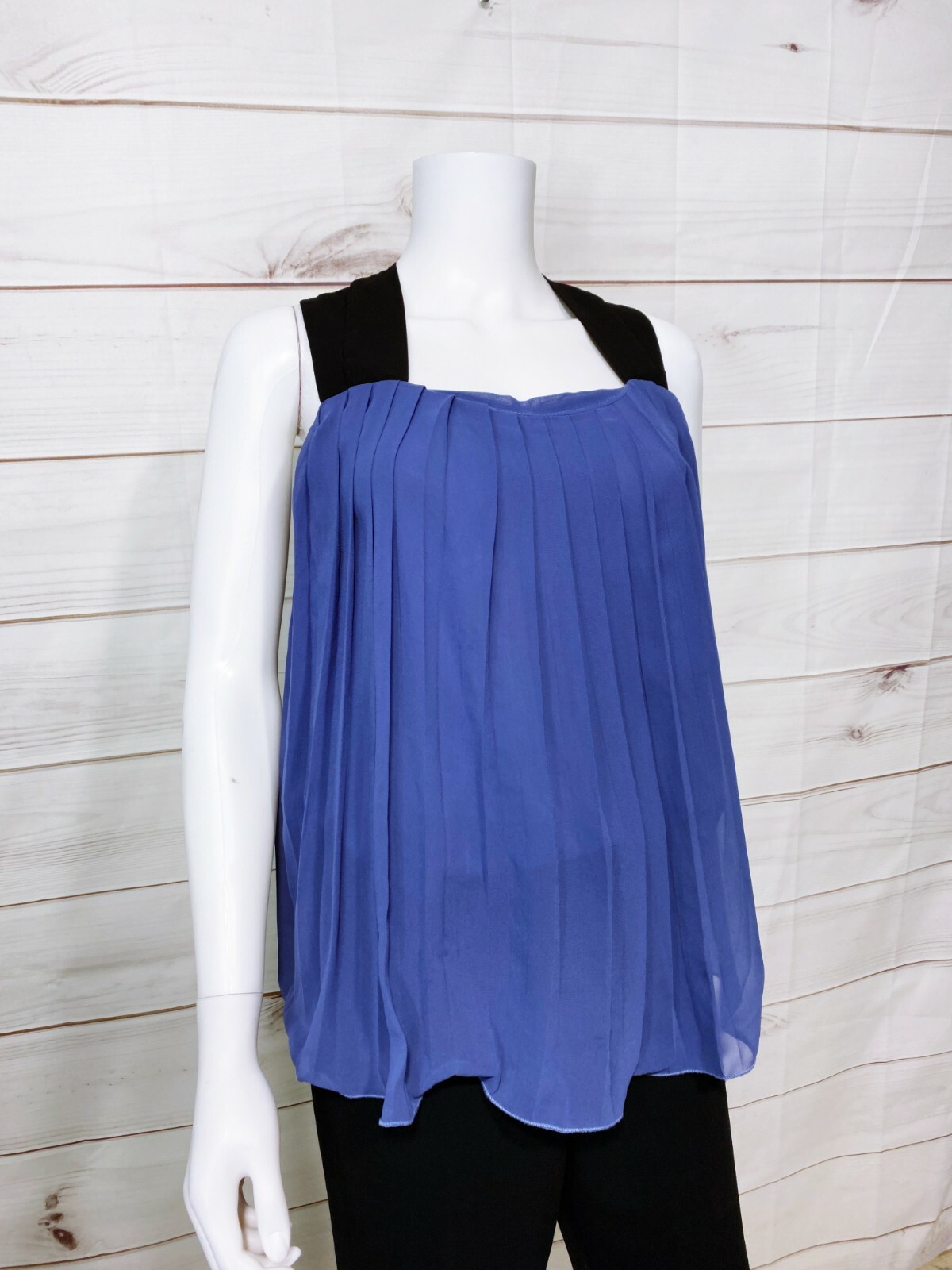 Z&H Tab CP Designed By Korea Womens Top Size S Blue Pleated Sleeveless