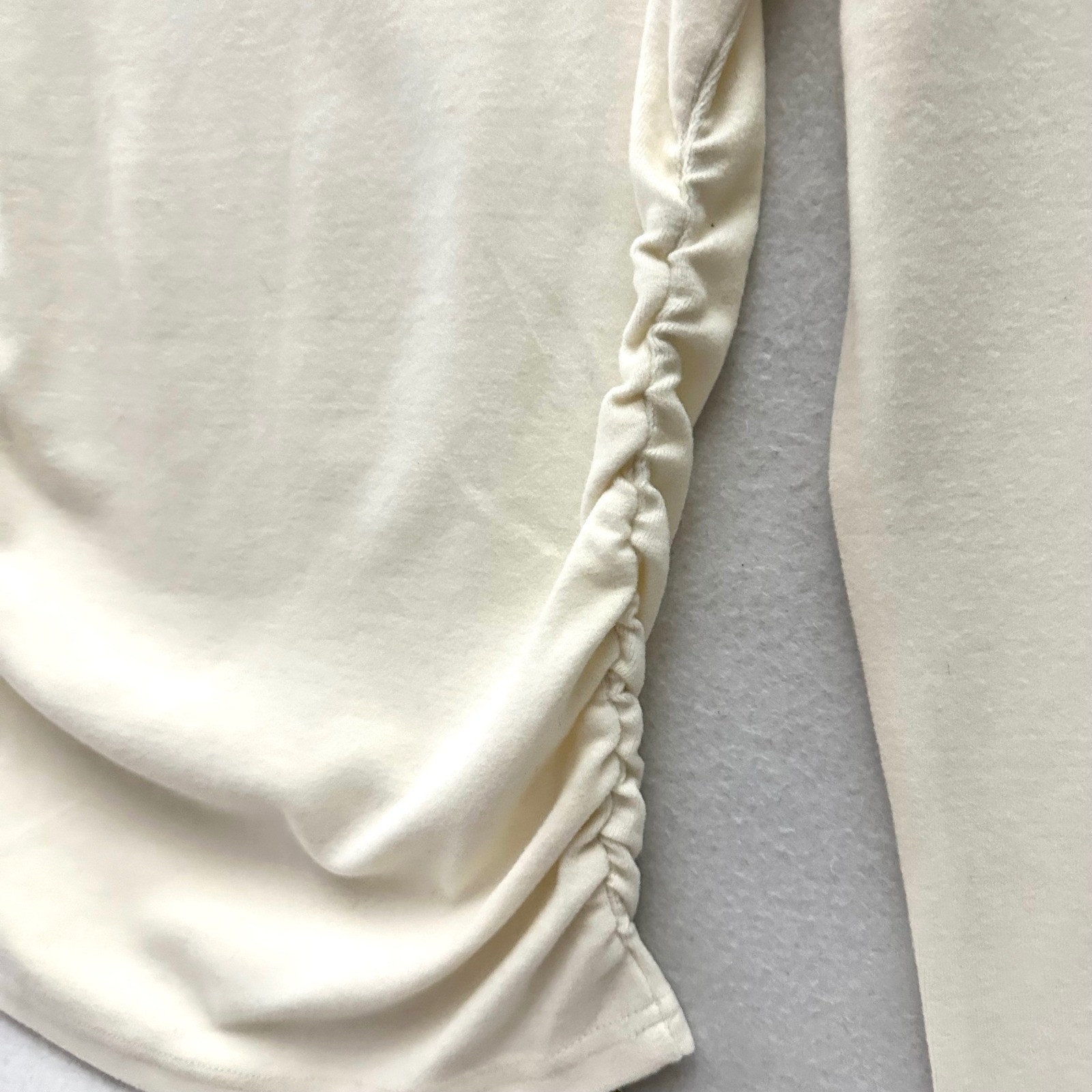 OGL Eco-Mousse Ruched Long Sleeve Mock Neck Top Cream Off White Medium NWT