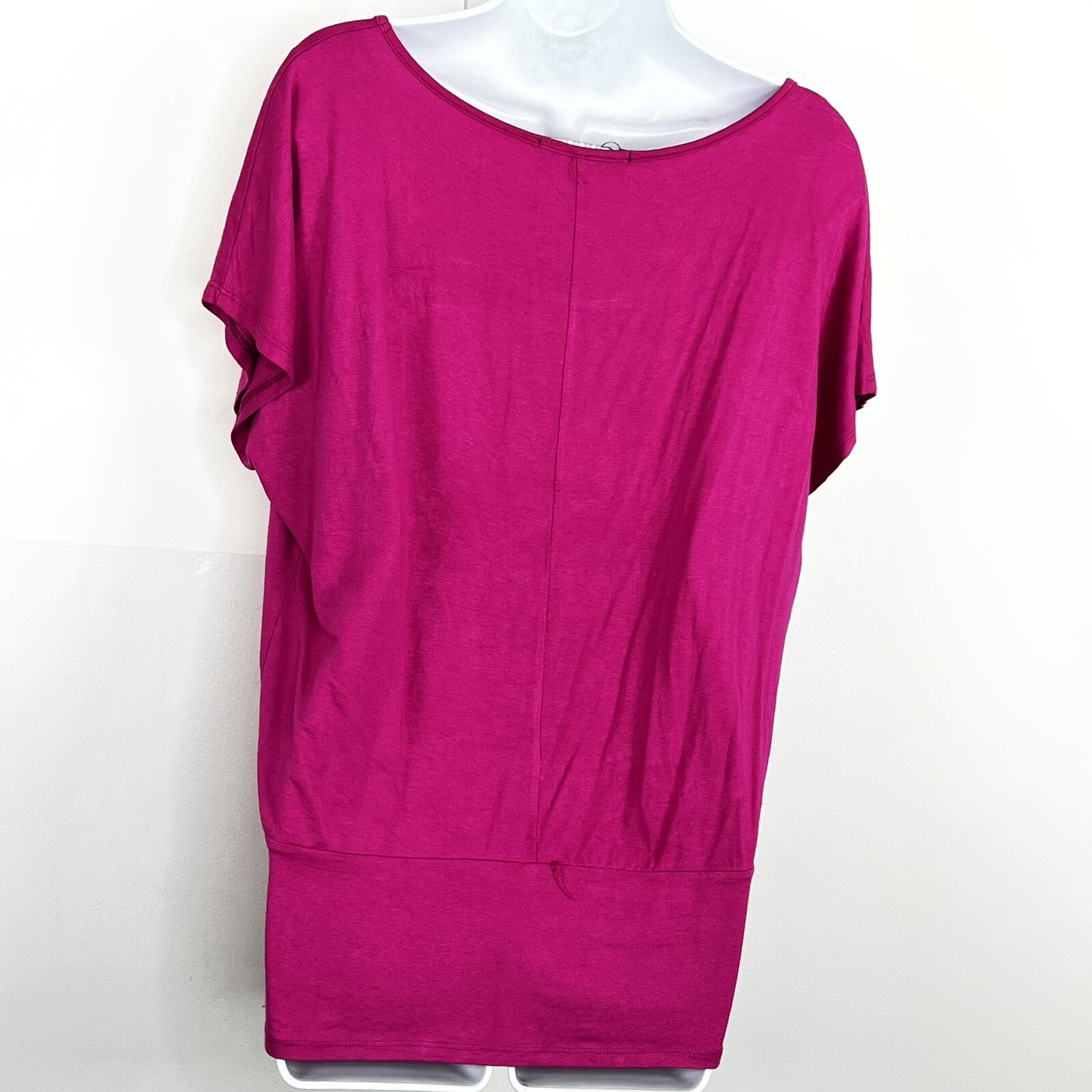 BLEU Top Sz L Hot Pink Short Dolman Sleeves Sequins Round Neck Studded Glam
