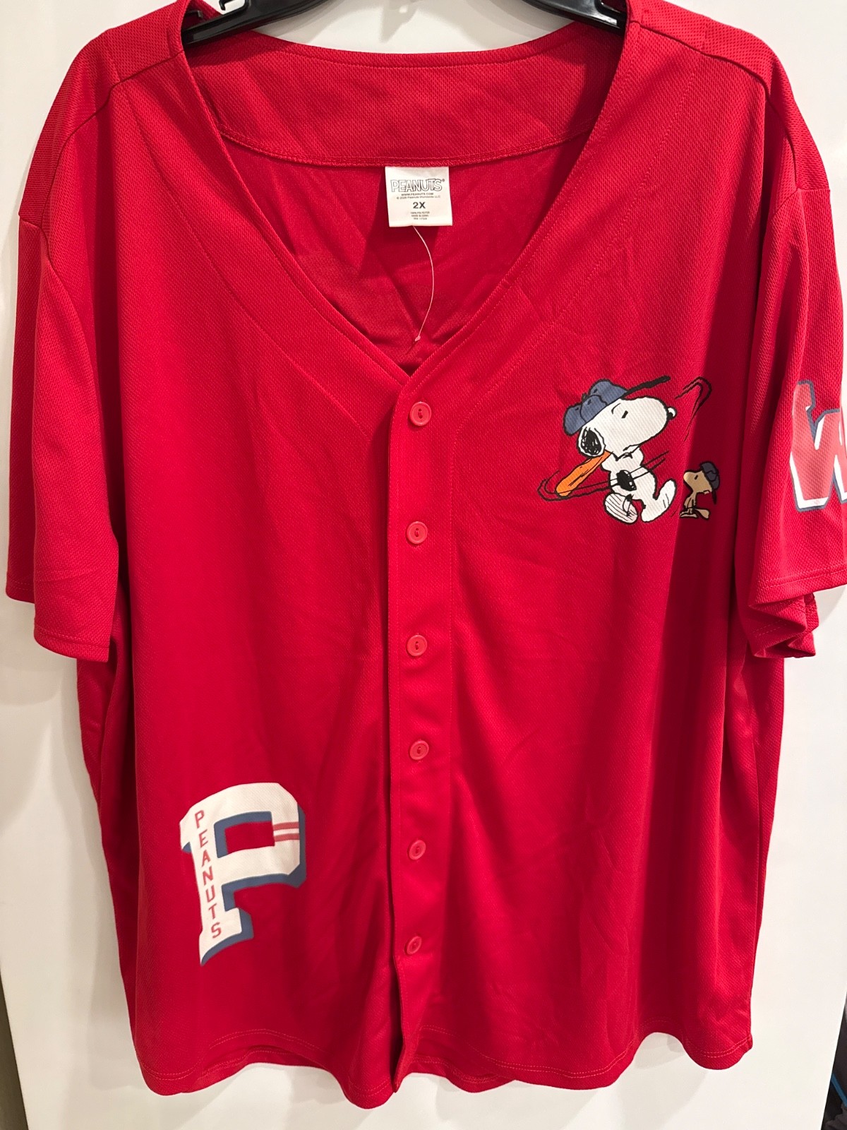 Unisex Red Peanuts Snoopy Baseball Jersey 2XL