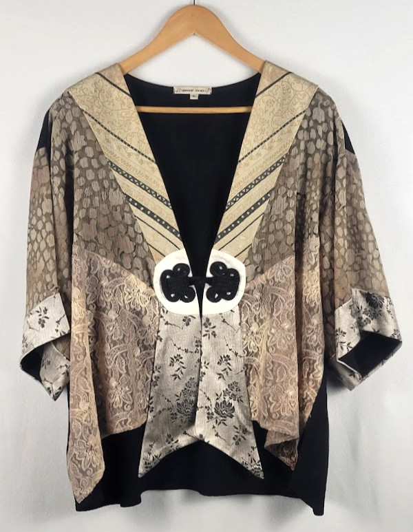 Spencer Alexis Kimono Top XL Vintage 90’s Lace Burnout Artsy Boho Black Gold USA