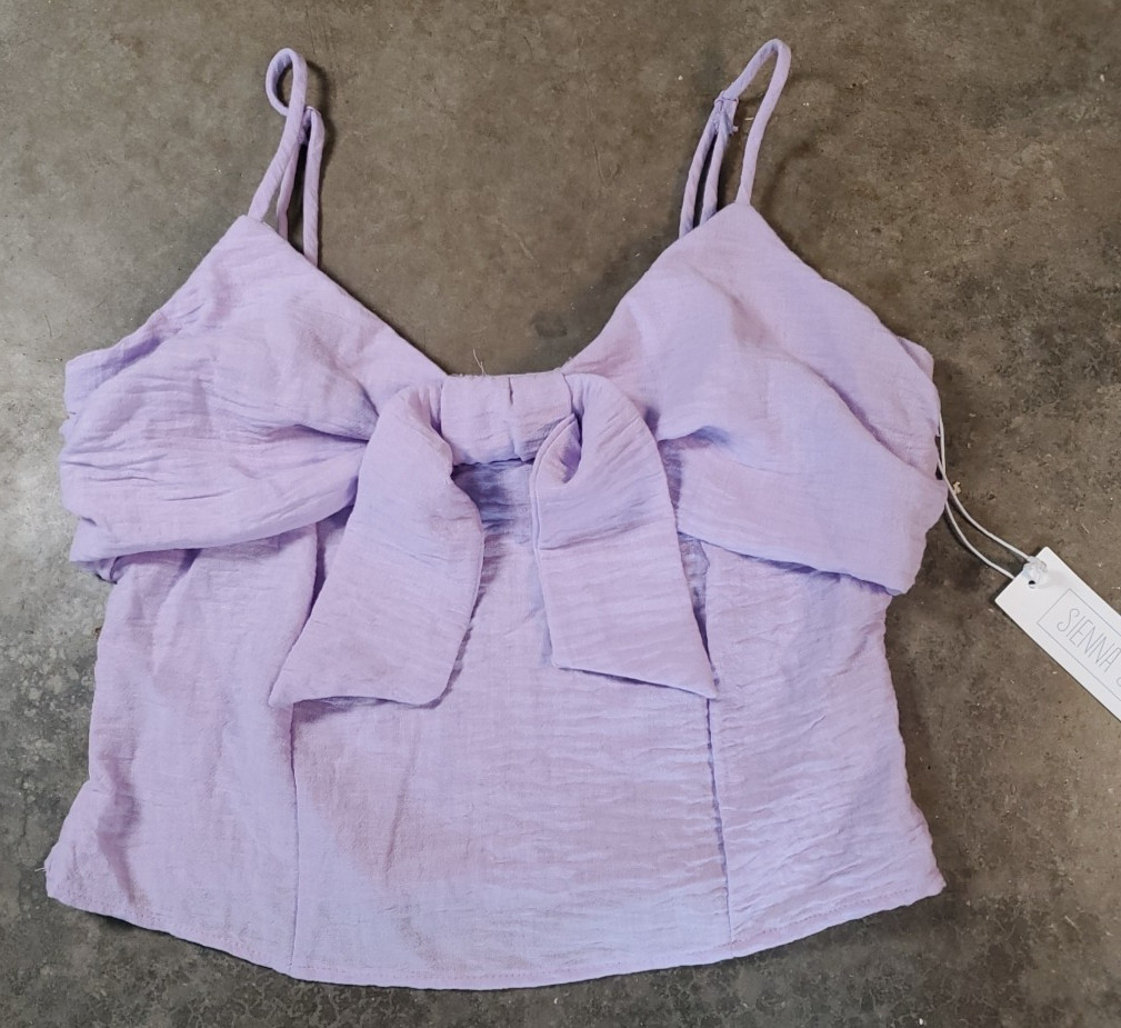 Sienna Sky Purple Cropped Blouse Bow & Ruffle Accent Adjustable Strap Womens XL