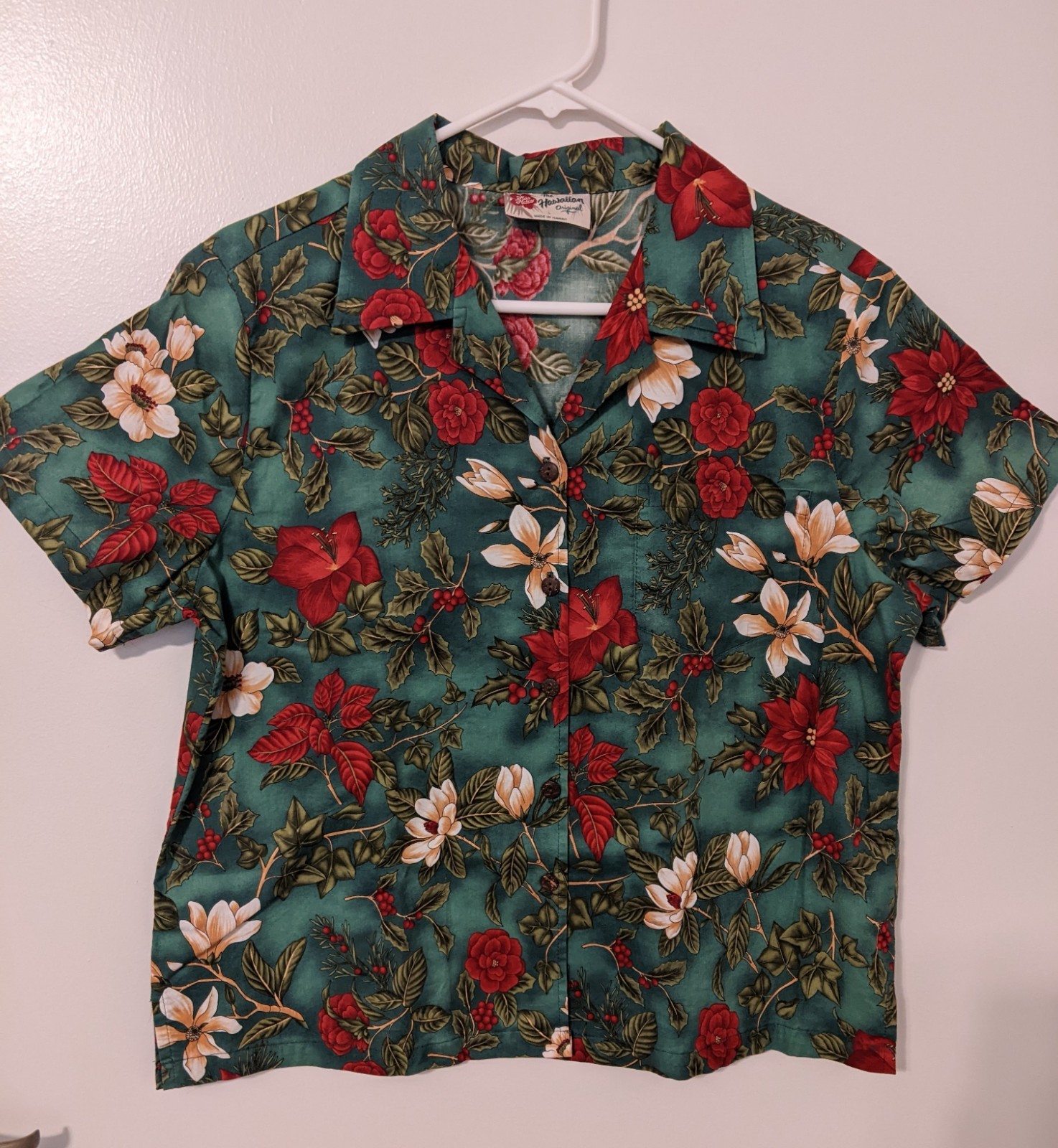 Hilo Hattie Womens Cotton L Shirt Button Up Hawaiian Tropical Beach Vacation