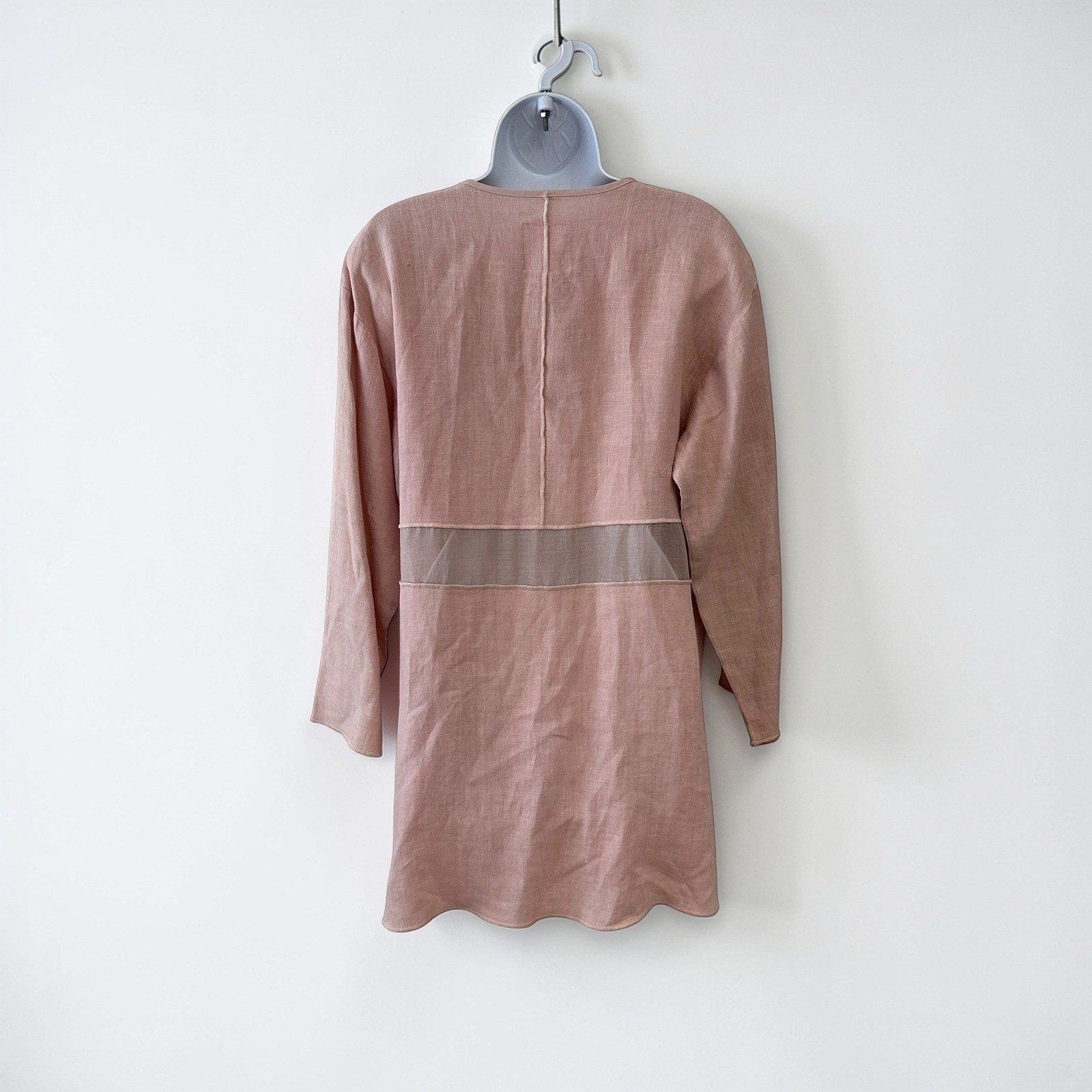 Nooshin Femme Tunic Blouse Women Size M Pink Linen Blend Floral Embroidered Mesh