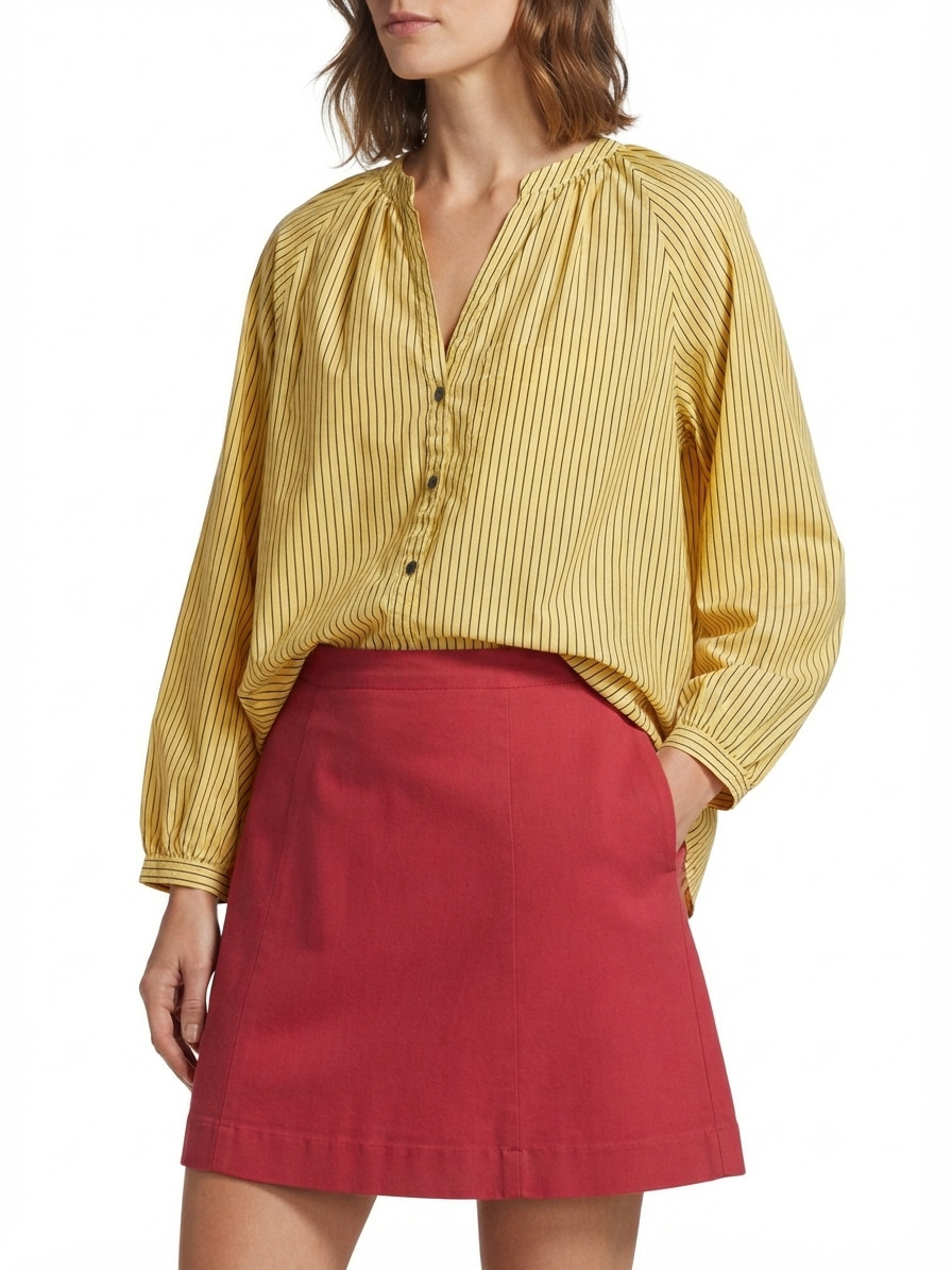 ​NATION LTD Los Angeles Yellow Striped Pima Cotton Blouse Top Women’s Size Large