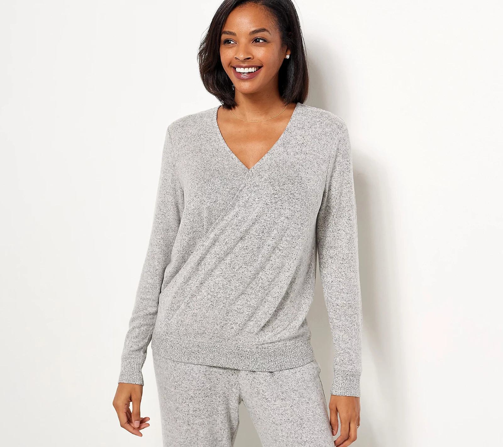 Candace Cameron Bure Brushed Surplice Top Light Heather Grey Size M A462127