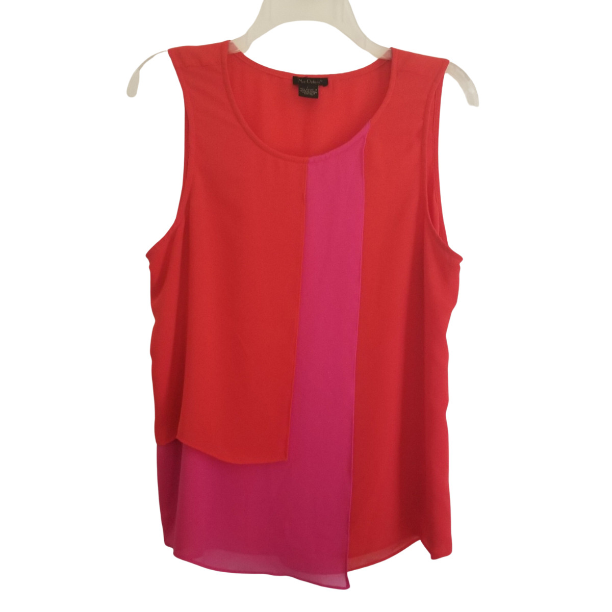 Nue Options Top Womens Medium Sleeveless Orange Pink Layered Colorblock Blouse