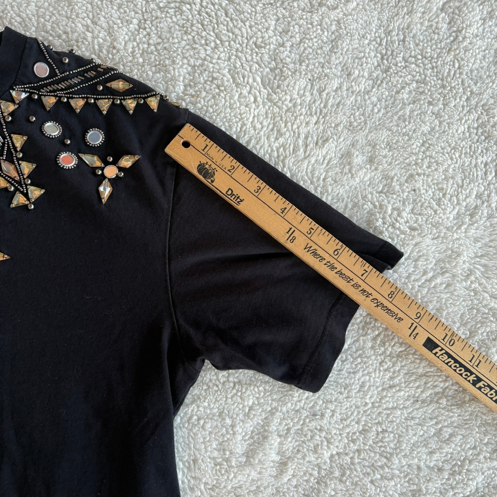 Sandro Paris Black Embellished Beaded Jewel Neck Short Sleeve T-Shirt No Size