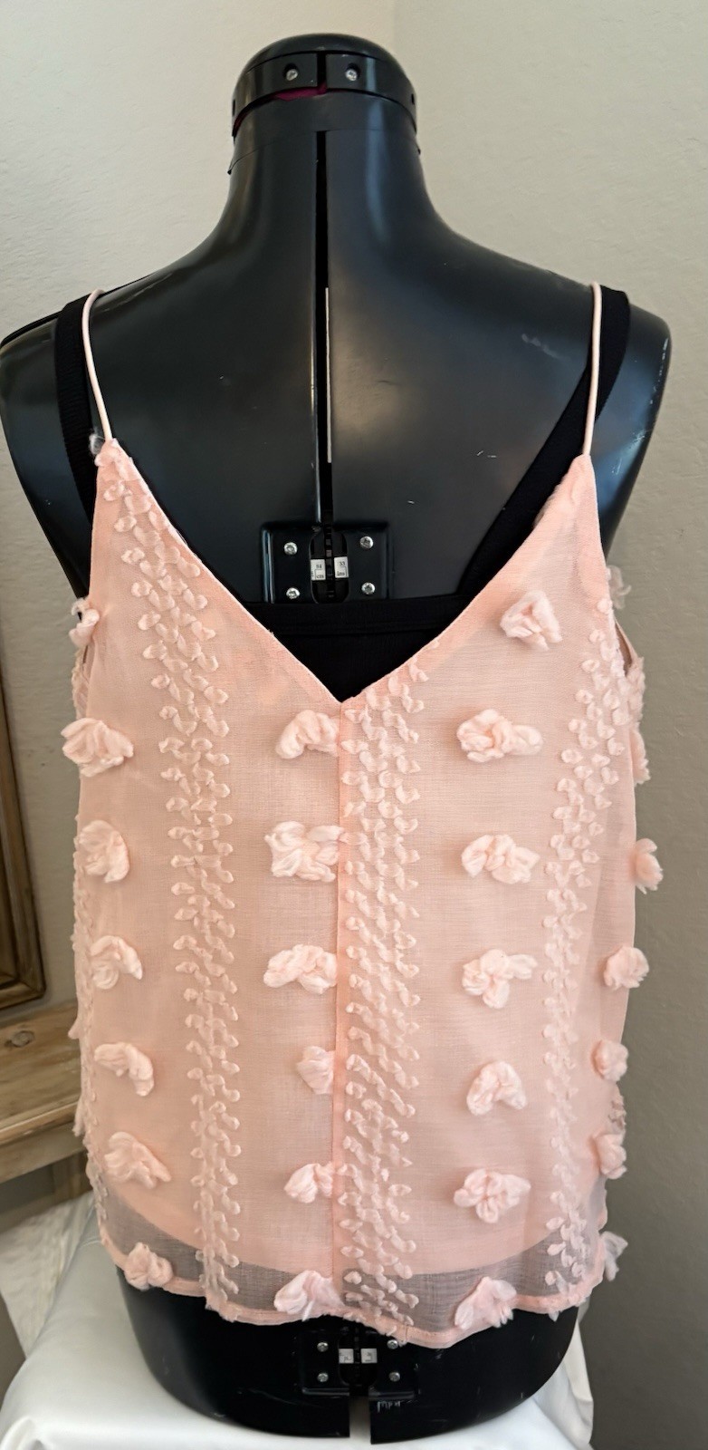 She + Sky Blush Pink Floral Textured Tank Top Sheer Sleeveless Blouse Size S