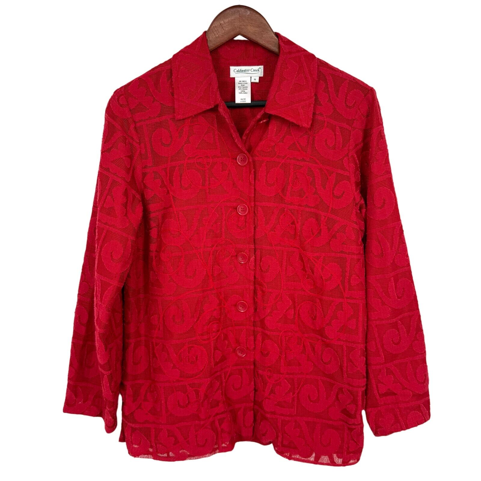 Coldwater Creek Sz Medium Red Lined Lightweight Jacket Shirt Top Christmas