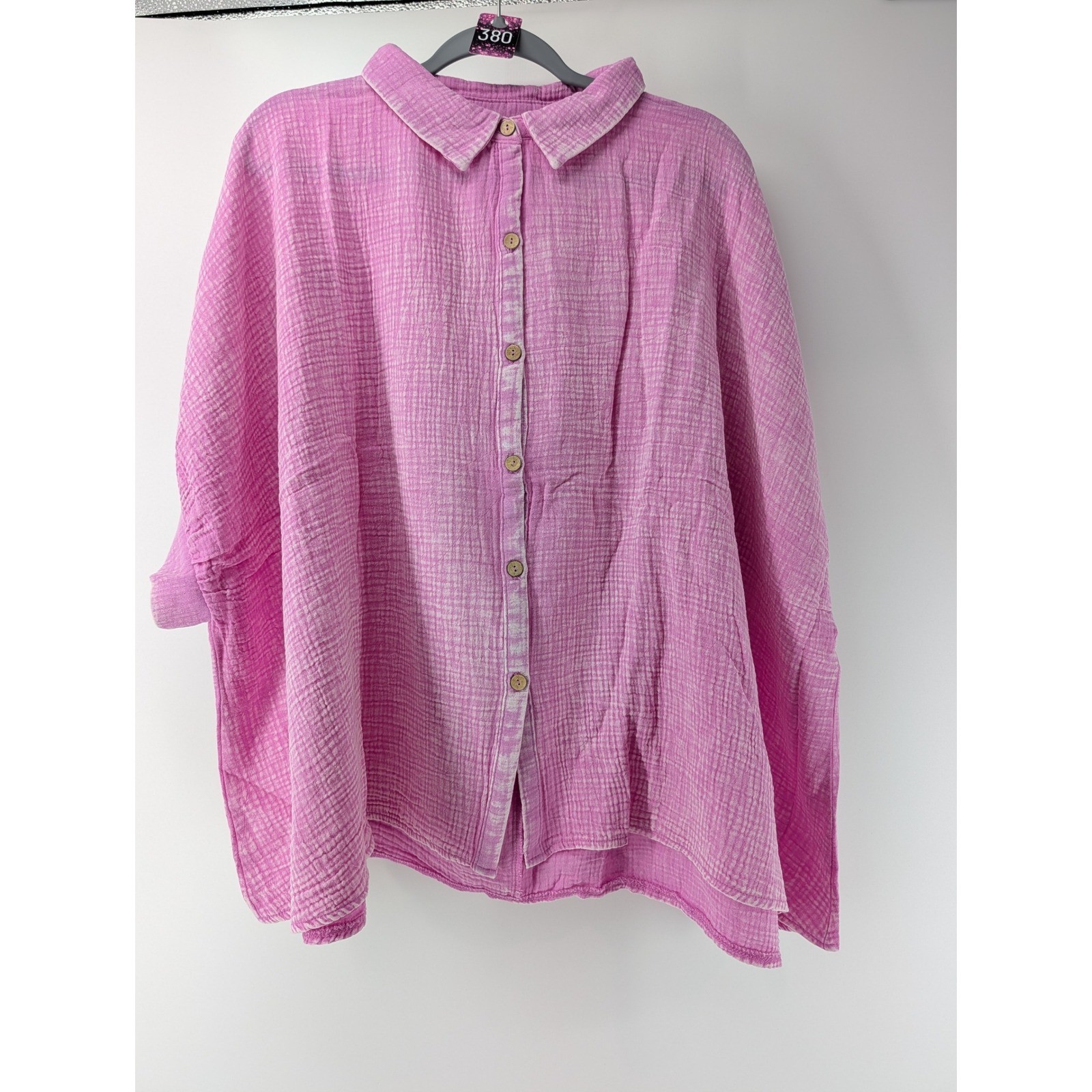 380-S/M Zenana Button Down Shirt Womens S/M Bright Mauve NWT Double Gauze Top