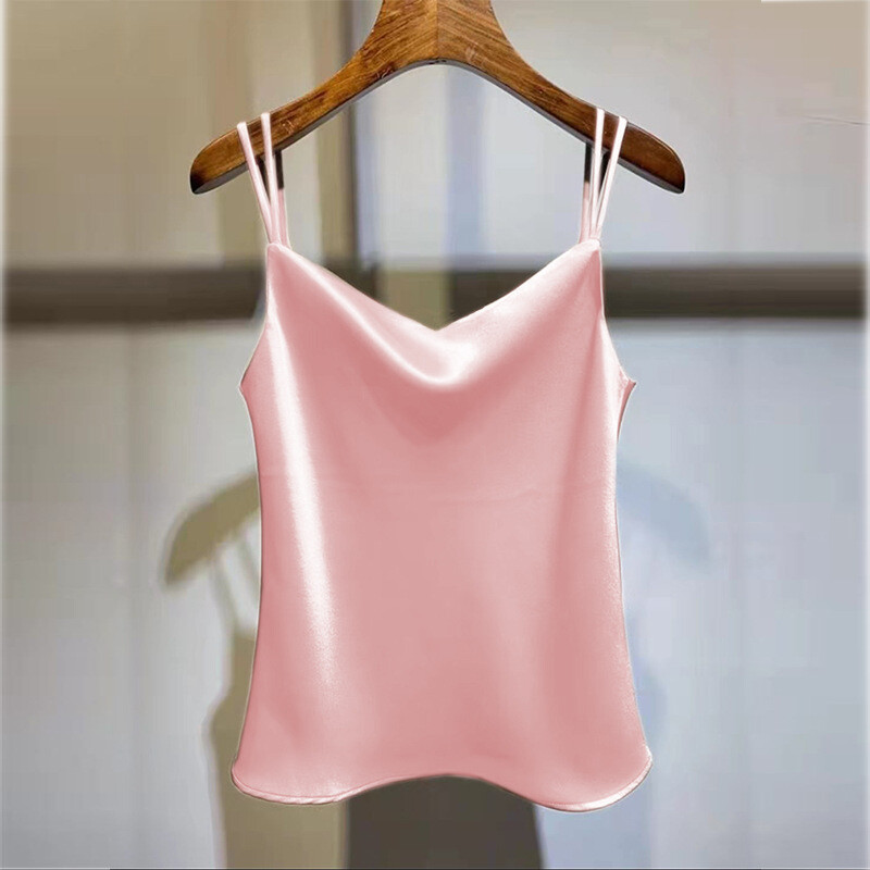 Ladies Silky Tank Top Strappy Satin Vest Casual Shirt Sleeveless Solid Vest Tops