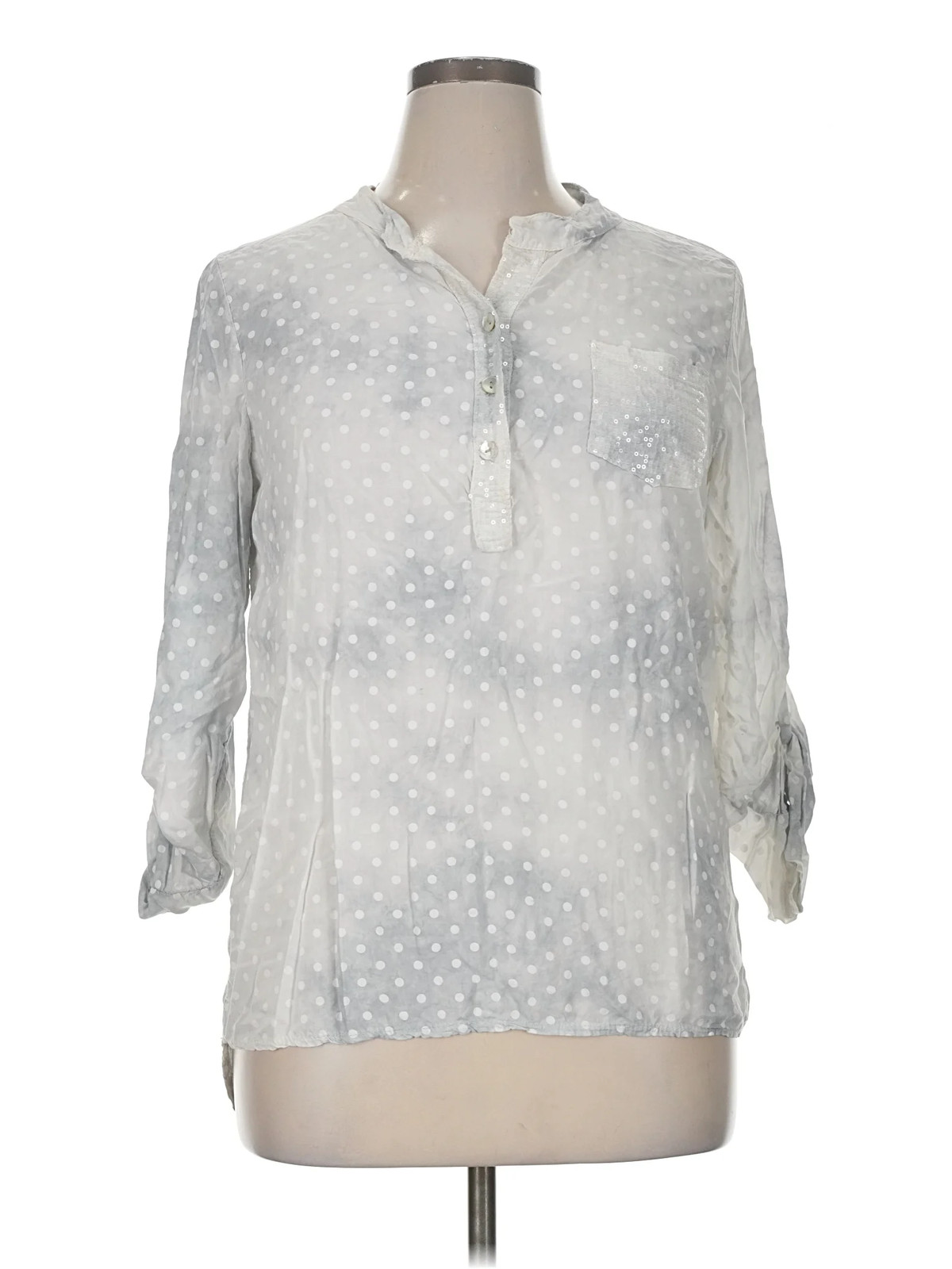 Angela Mara Women Silver 3/4 Sleeve Blouse XL
