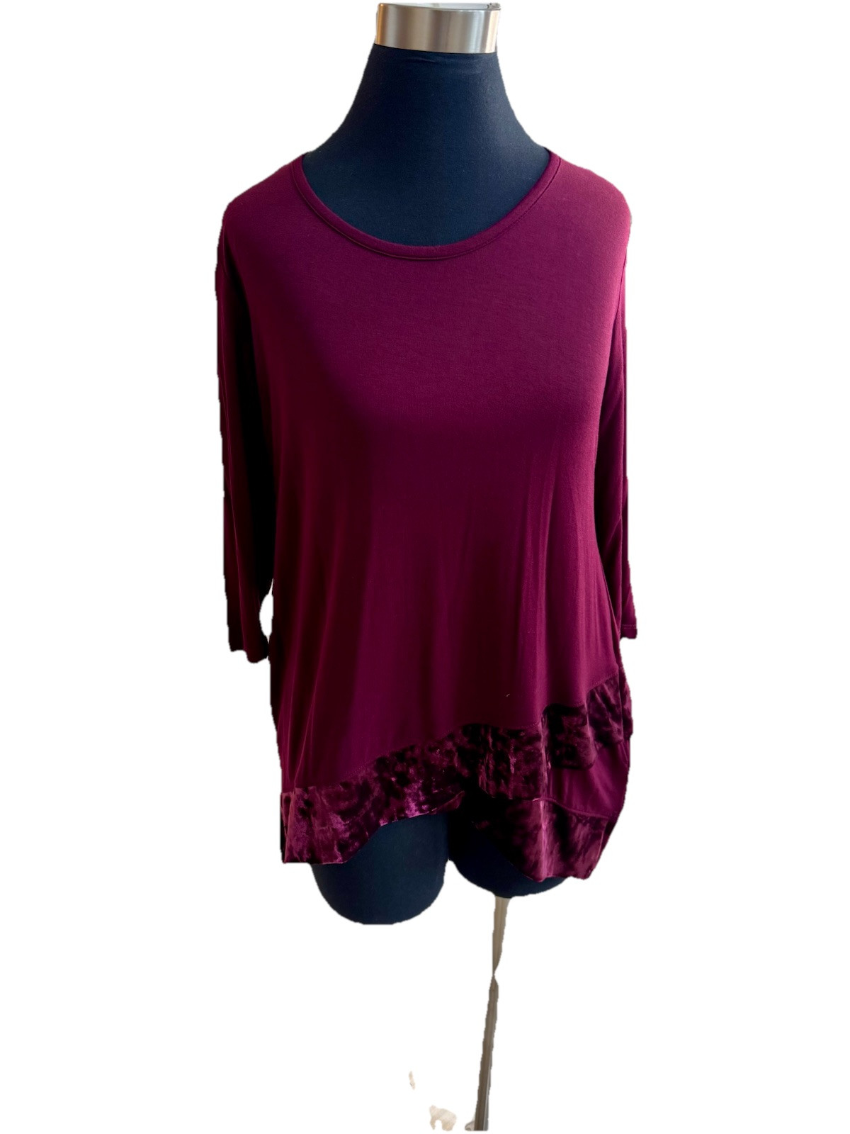 Cha Cha Vente PS Wine Top With Drop Back & Tie Velvet Bottom Asymmetrical Hem