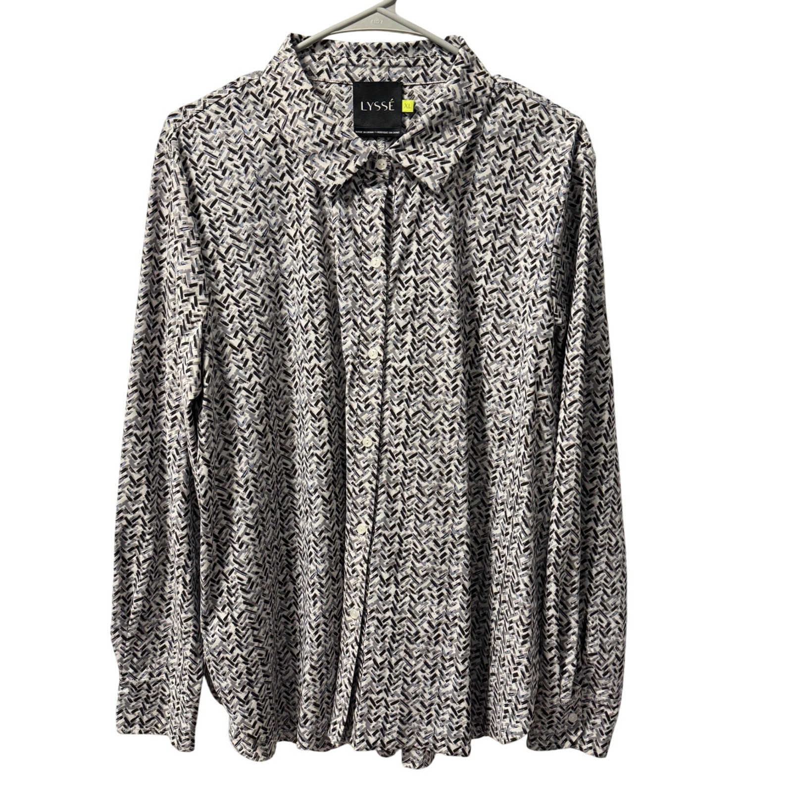 Lyssé Womens Abstract Print Button-Up Blouse XL Nylon/Elastane Long Sleeve