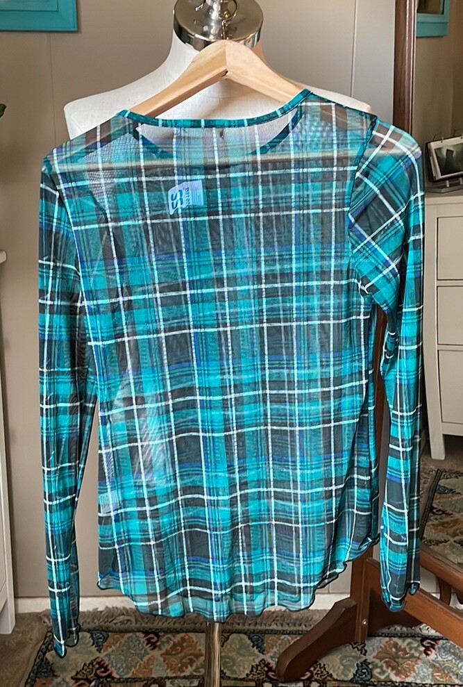 Sweet Lilac green plaid sheer top, NWT, women’s M