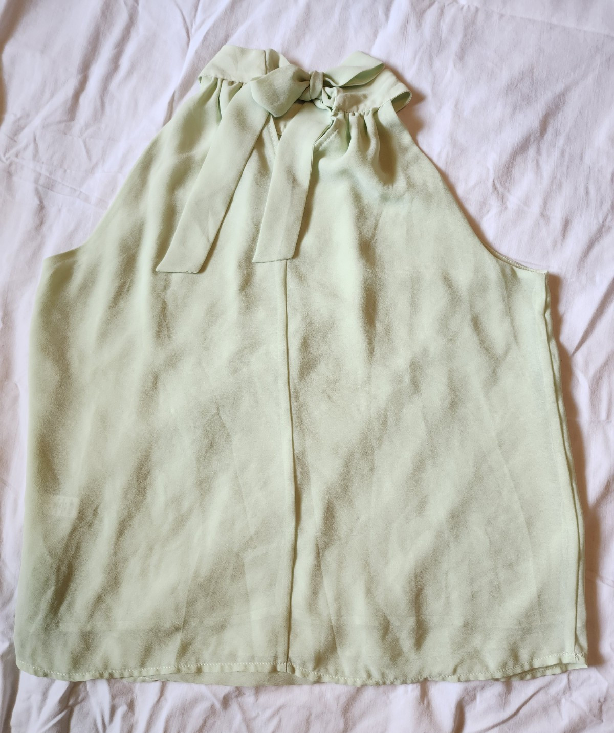 Versona Women’s Green Solid Chiffon Halter Tie Neck Bow Sleeveless Blouse S