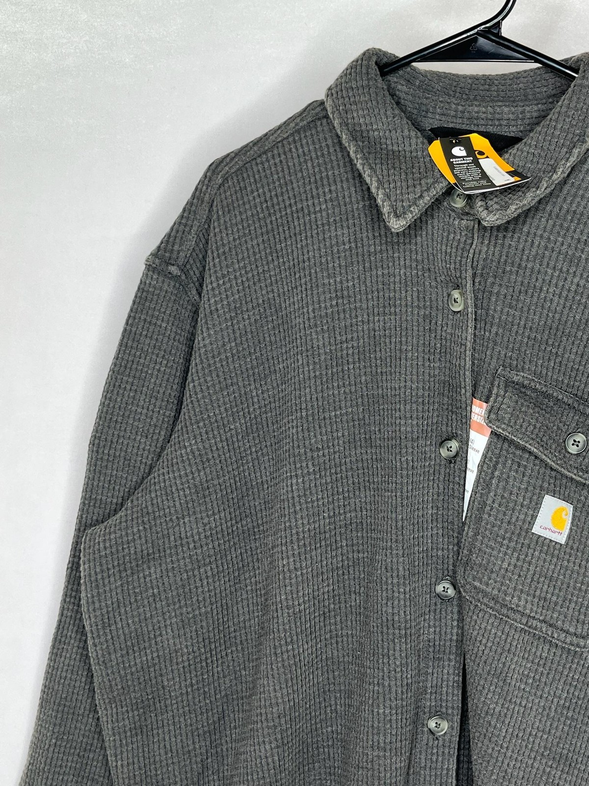 Carhartt Shirt Womens Large Gray Waffle Knit Oversized Fit Heavyweight NEW