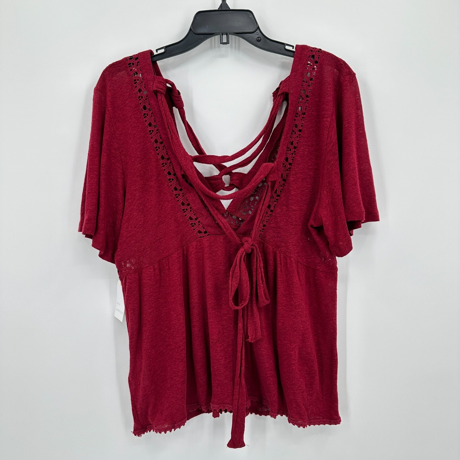 Coco + Jaimeson Top Womens M Red Flutter Sleeve Lace Up Blouse Minimalist NWT