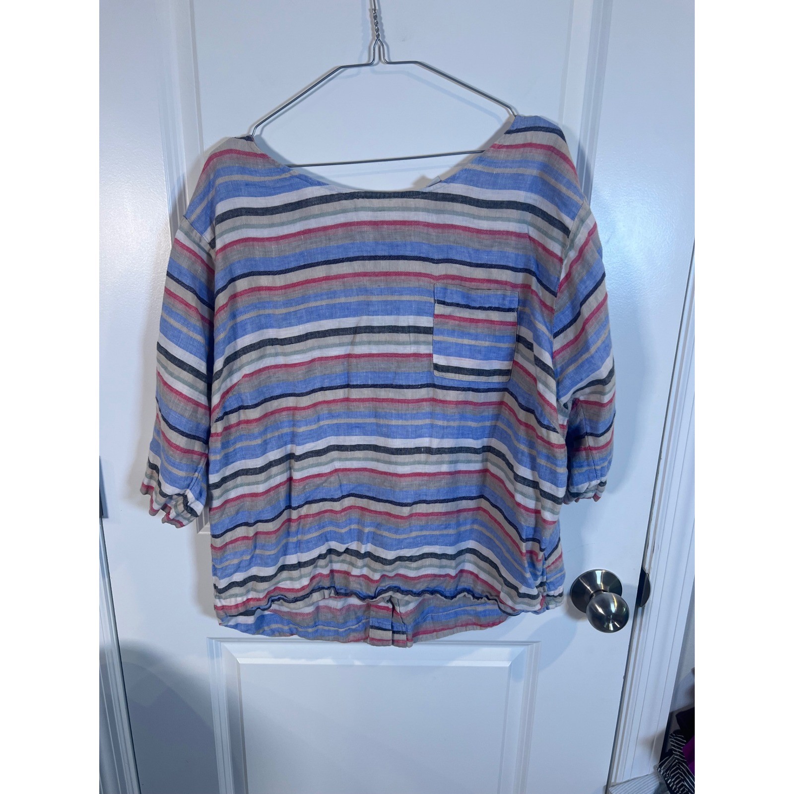 Monsoon Womens Top 100% Linen Striped Multicolor Size 12