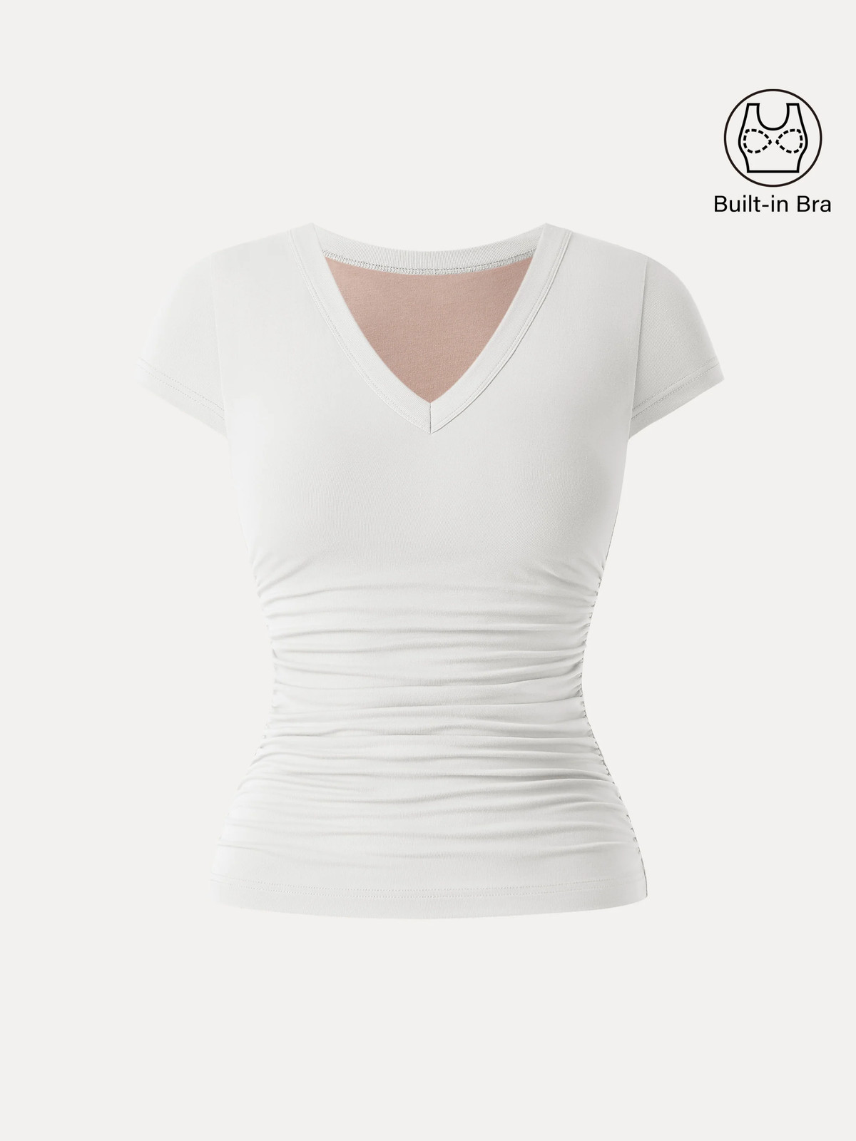 OGL Elevated V-neck Side Ruched Cap Sleeve Bra Tee