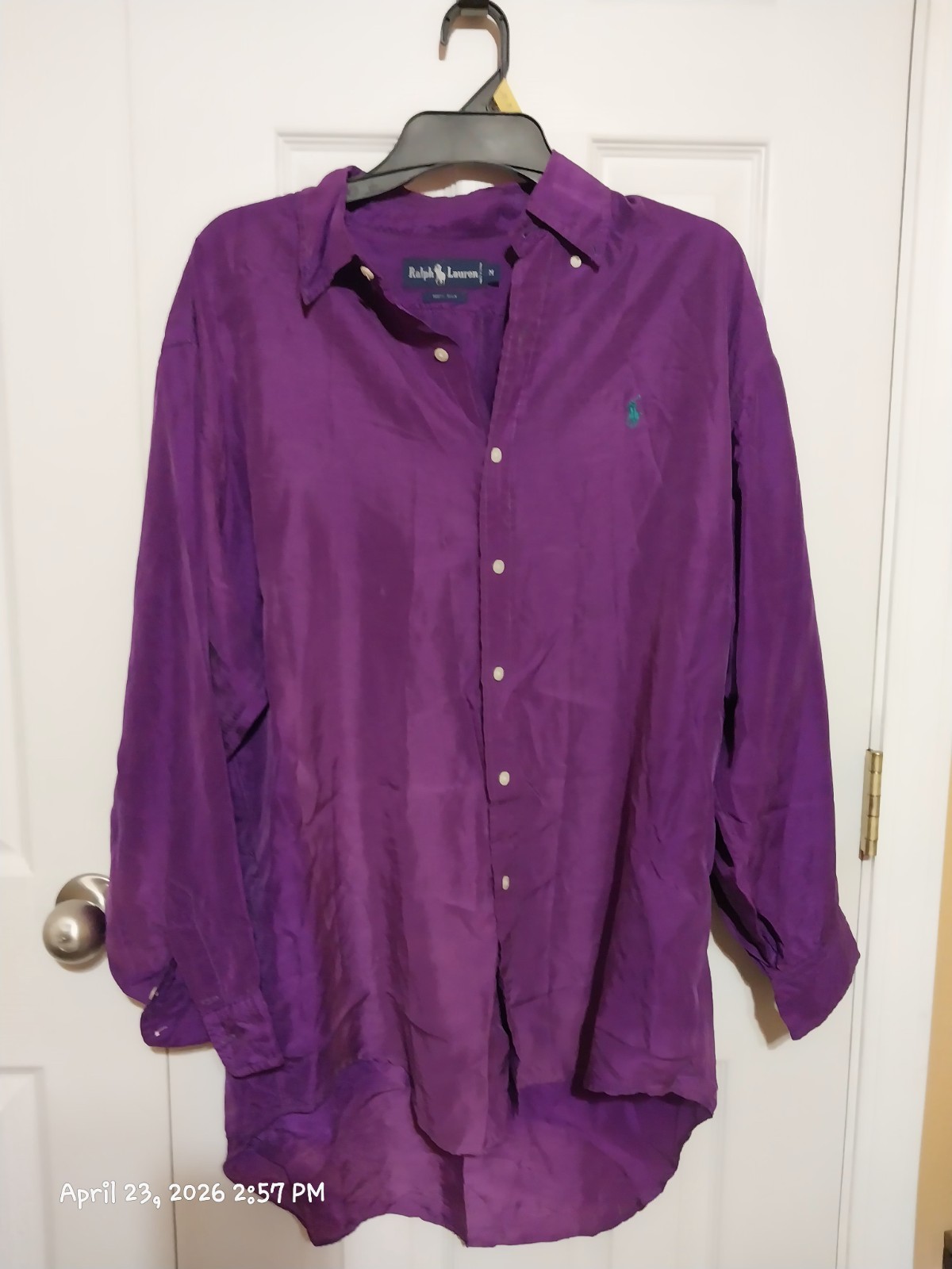Ralph Lauren 100% Silk Purple Button Down Size Med See Pics Shows Wear,…