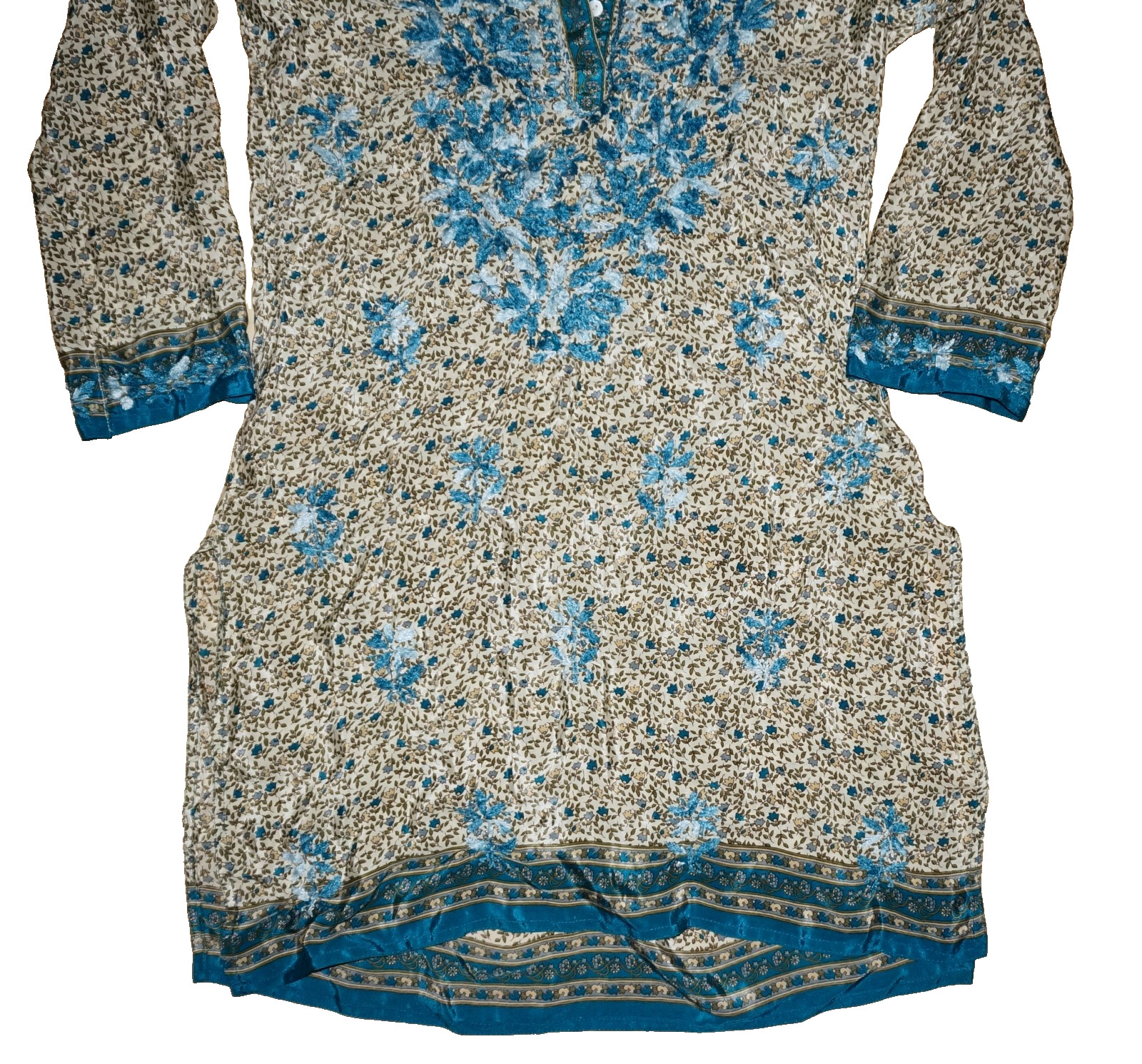 CUSTOM CRAFTED Multicolor Silk & Embroidery Mid-Length Tunic Top S/M